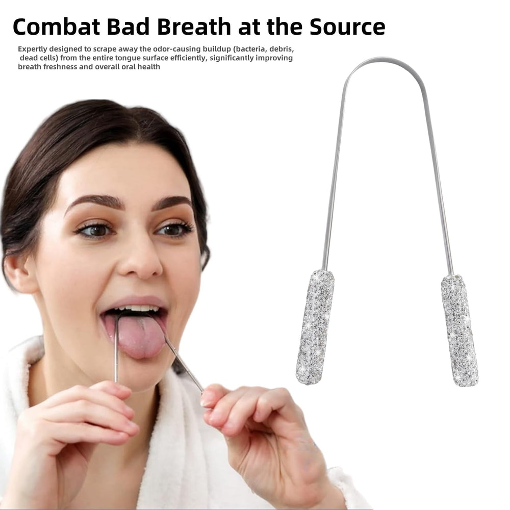 Double sided curved stainless steel tongue scraper for adults and kids