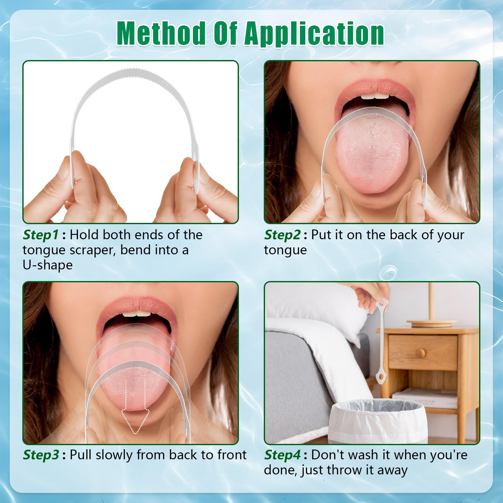 Travel-friendly tongue scraper shown with a travel bag