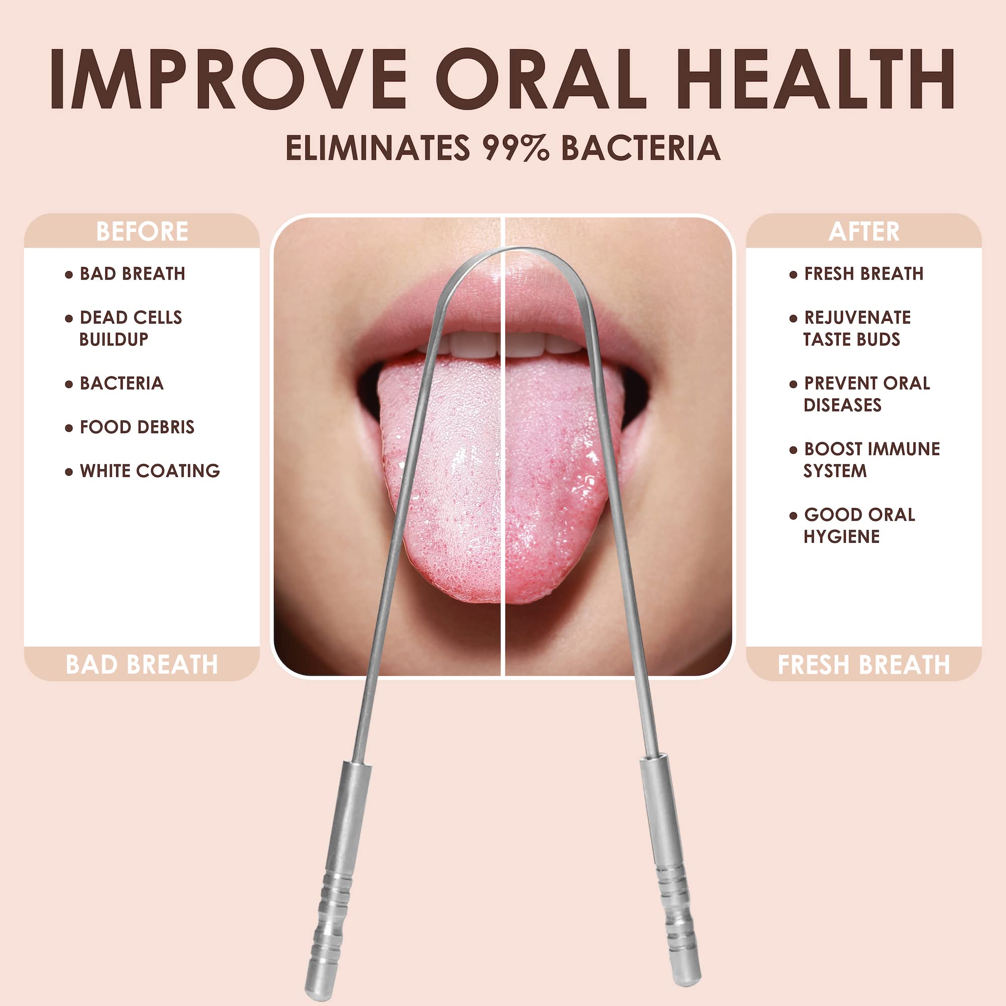 Ergonomic U-shaped tongue scraper design