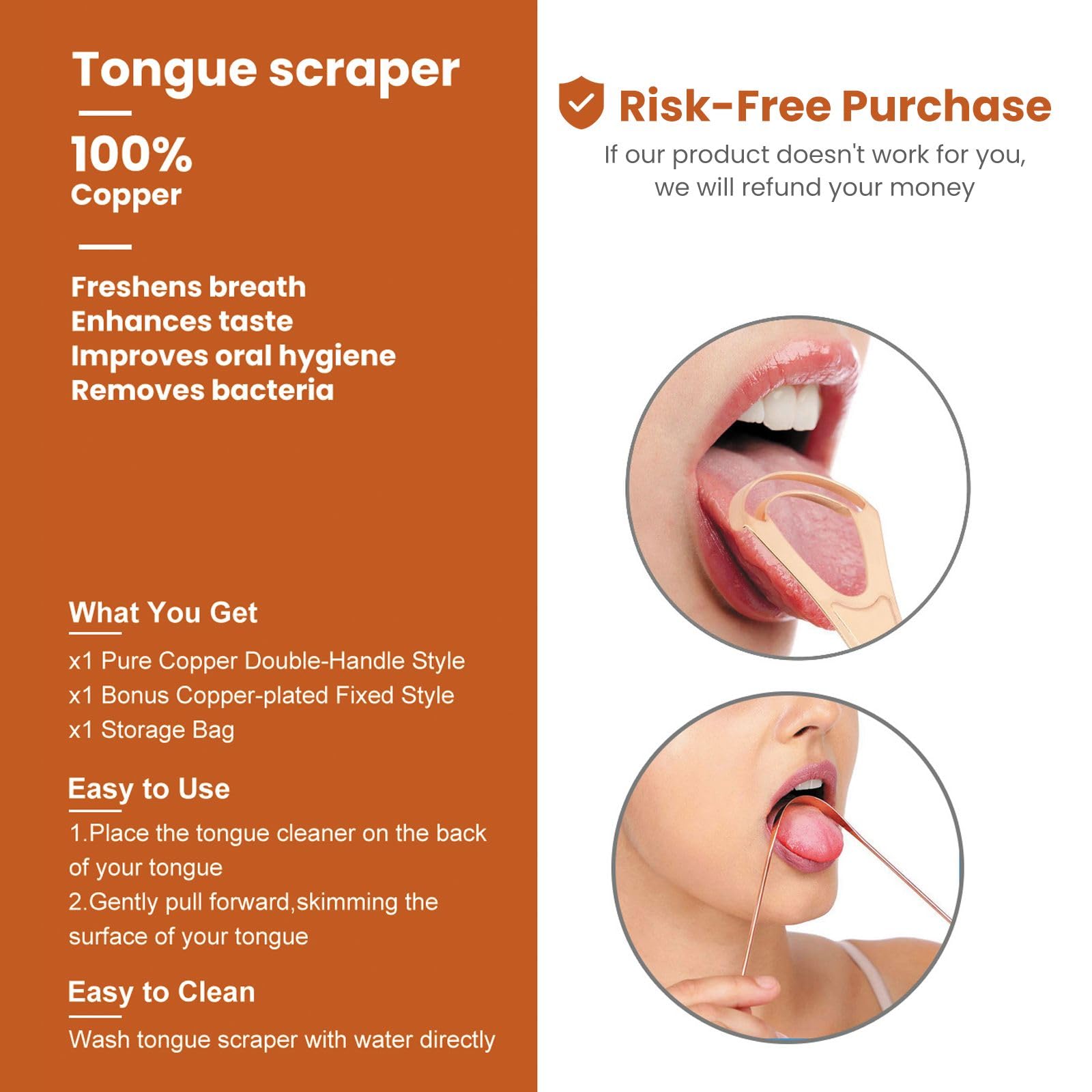 Tongue scraper set with travel bag for on-the-go use
