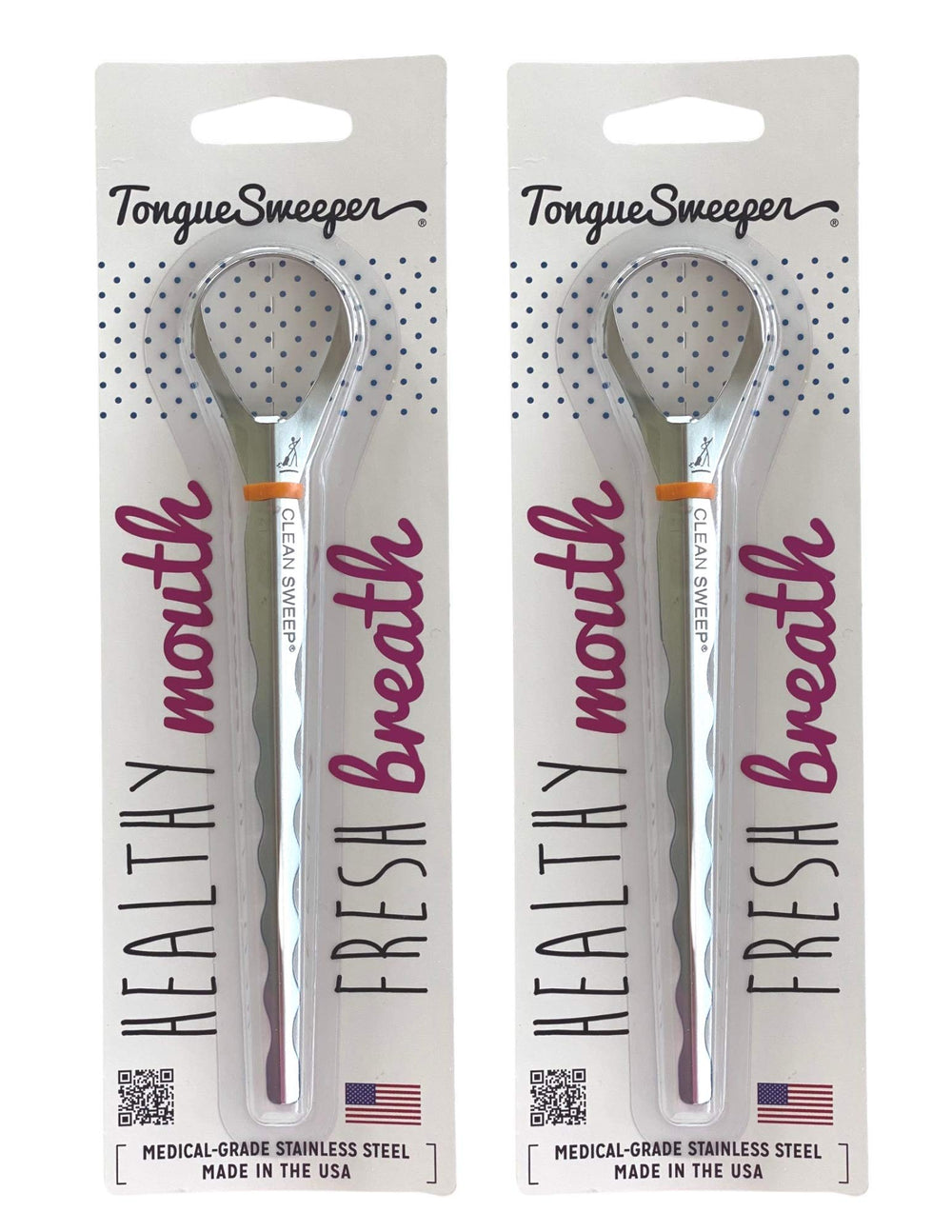 Model T Sweep stainless steel tongue cleaner with wider cleaning head