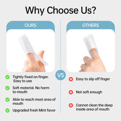 Person using finger wipe to clean tongue and teeth