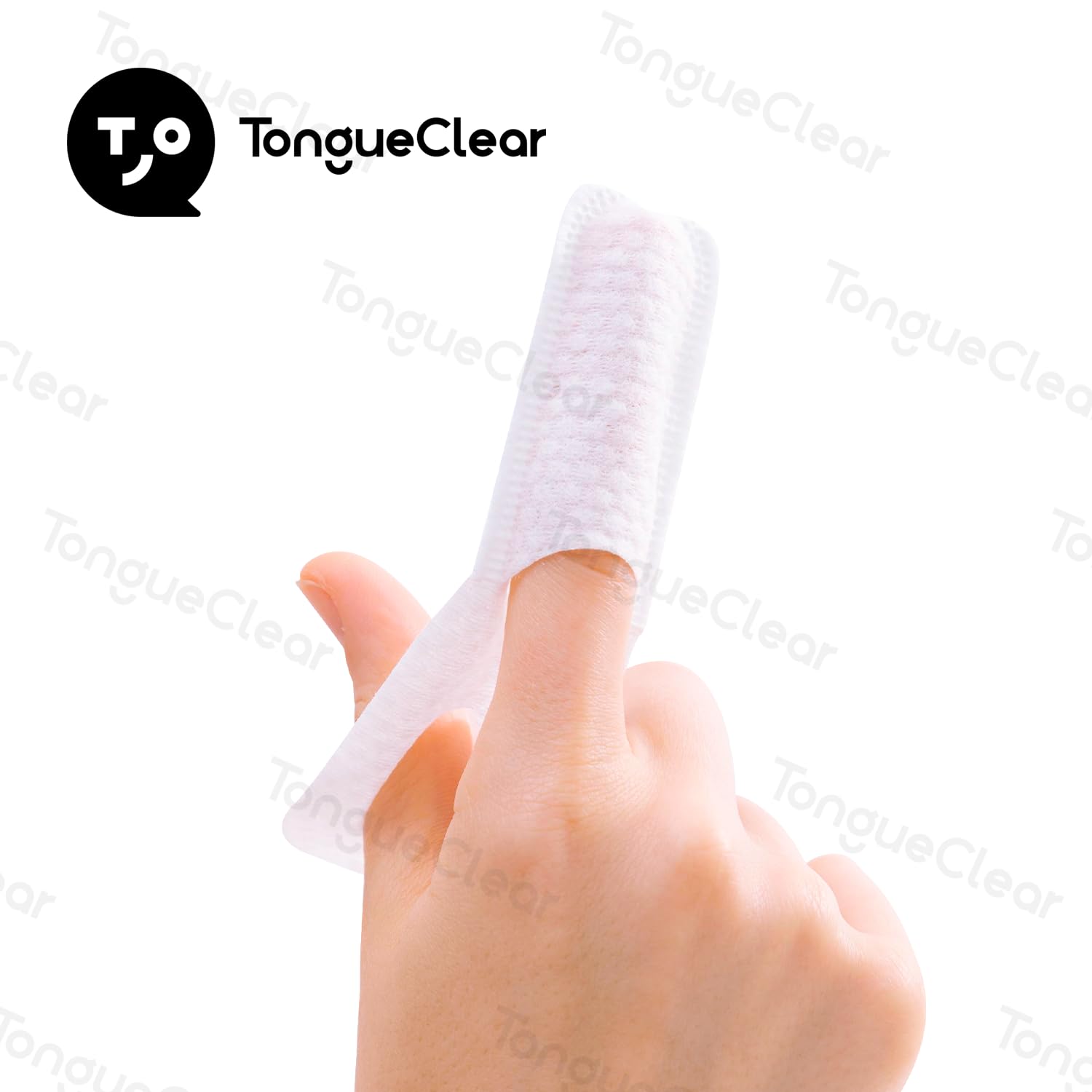 Close-up of fresh breath after using Tongueclear wipes