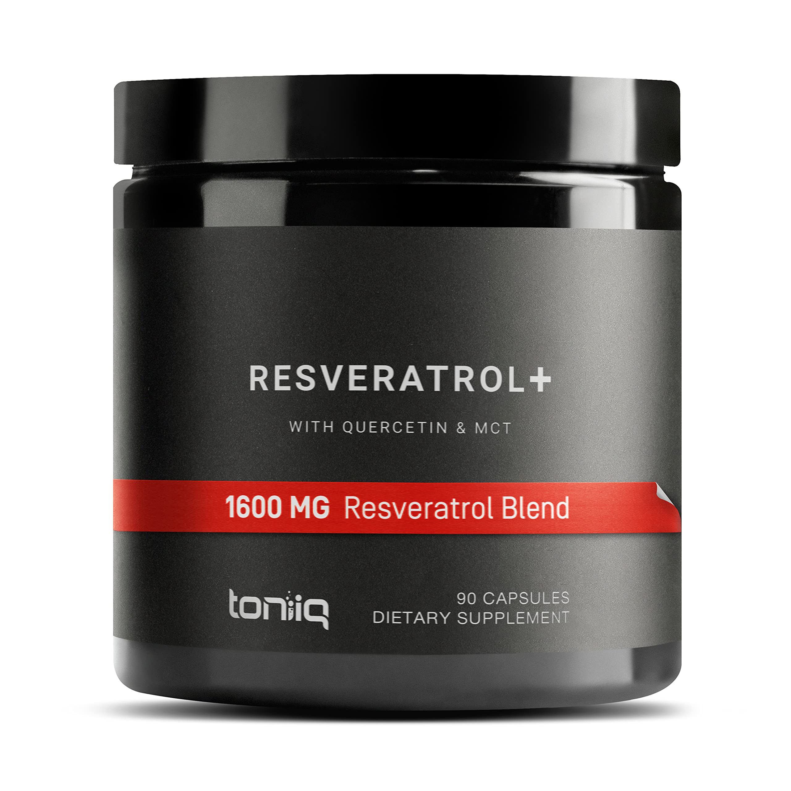 Toniiq 1600mg Resveratrol Blend bottle label and powder close-up