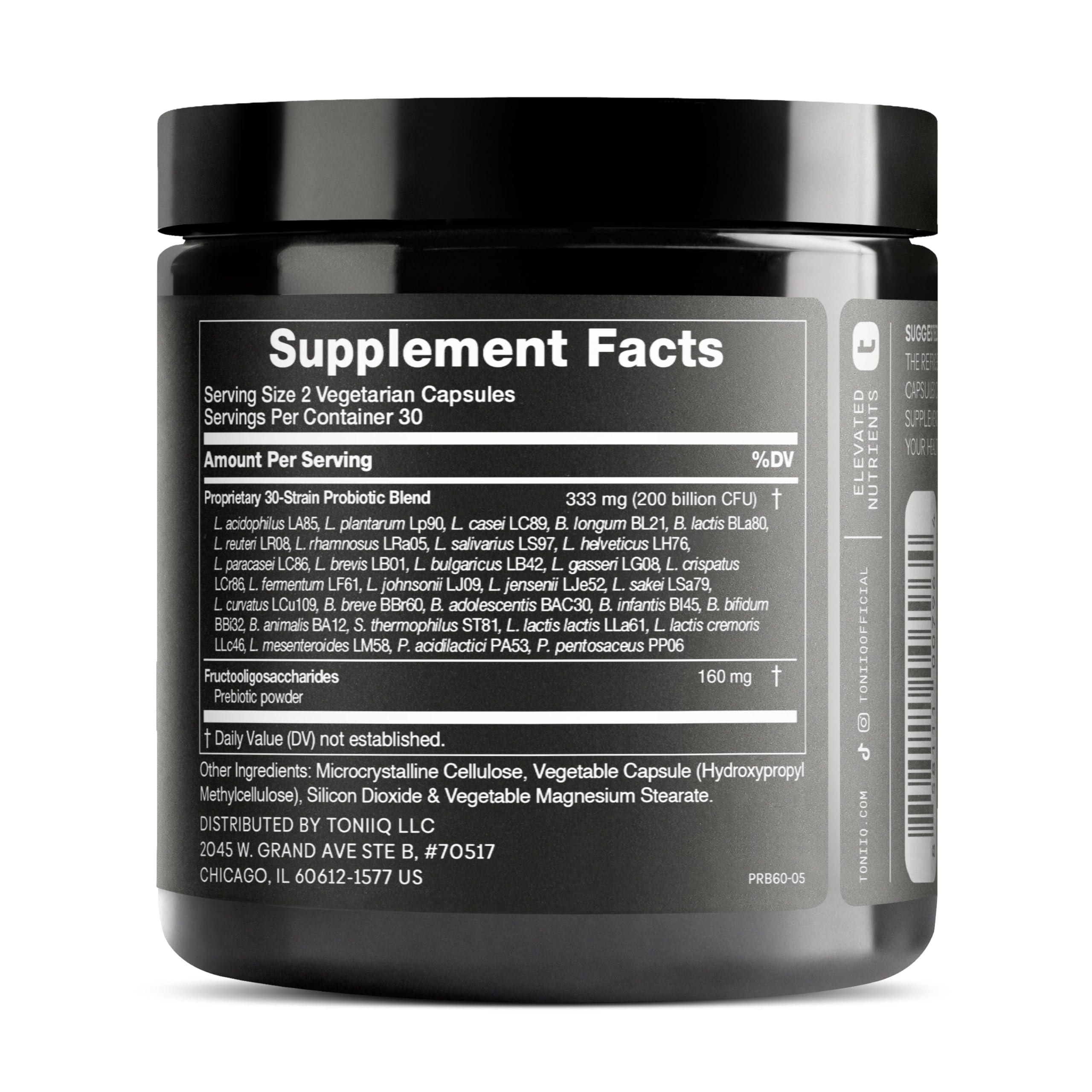 Front view of Toniiq probiotic bottle