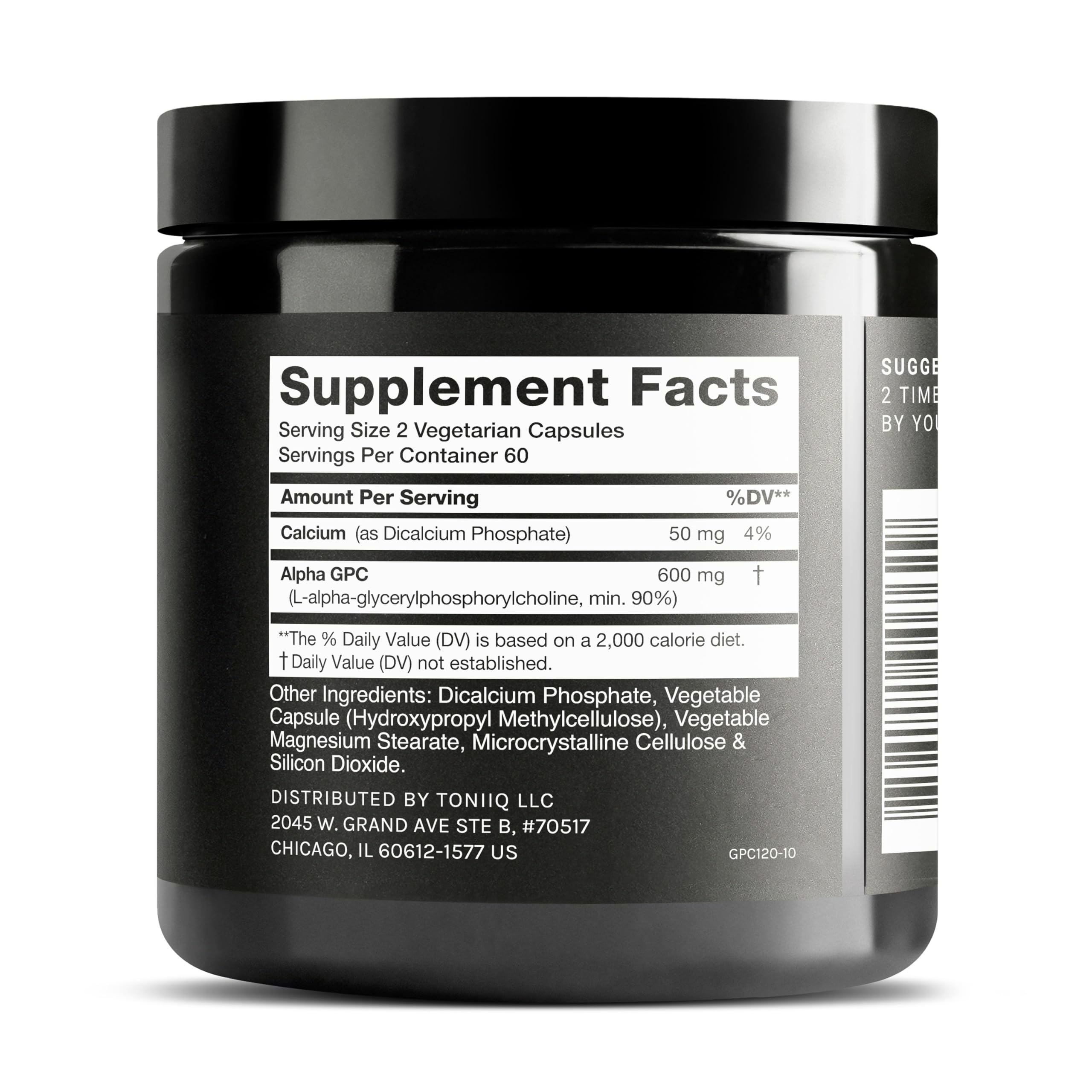 Toniiq Alpha GPC 600mg capsules with bottle