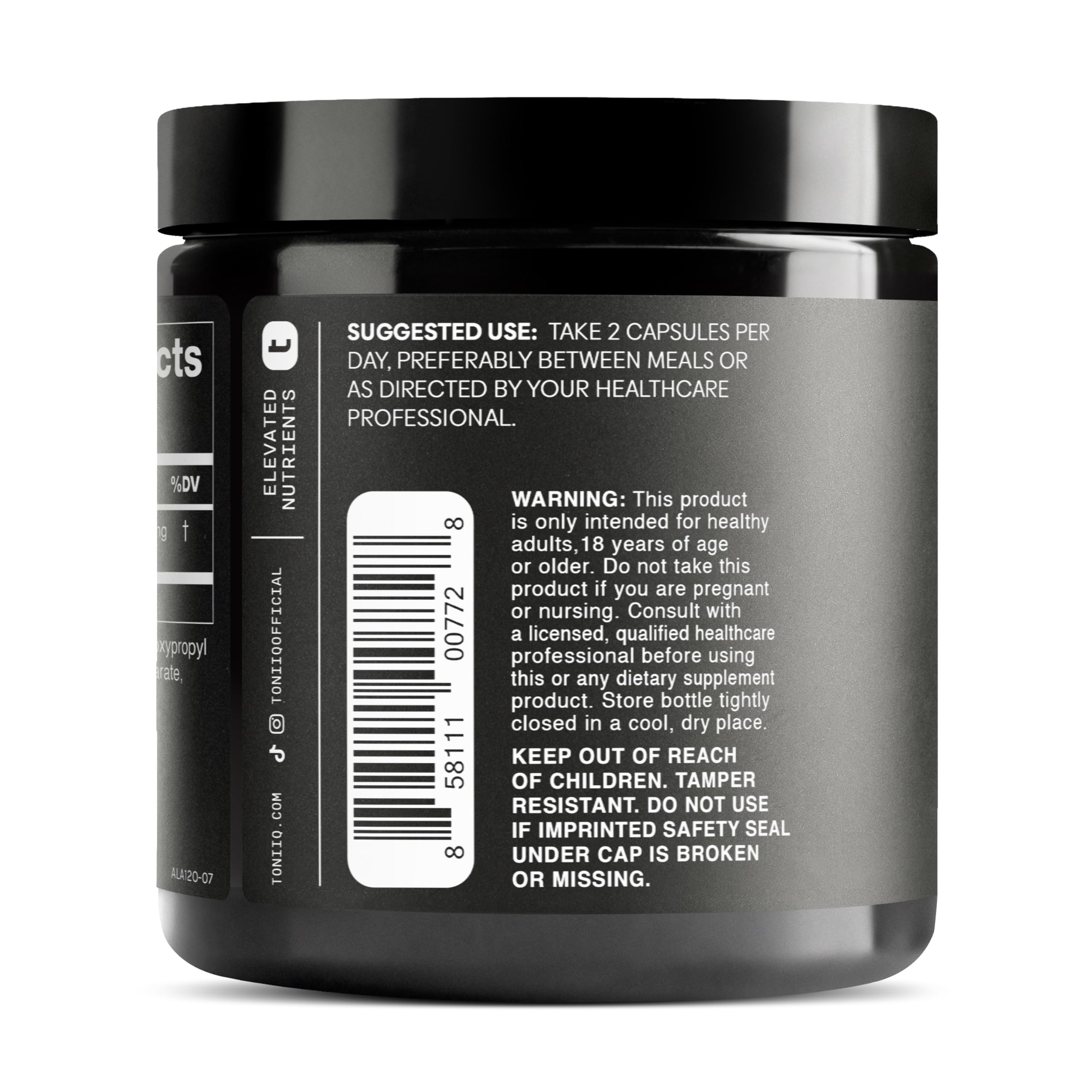 120-count Toniiq Alpha Lipoic Acid bottle with branding