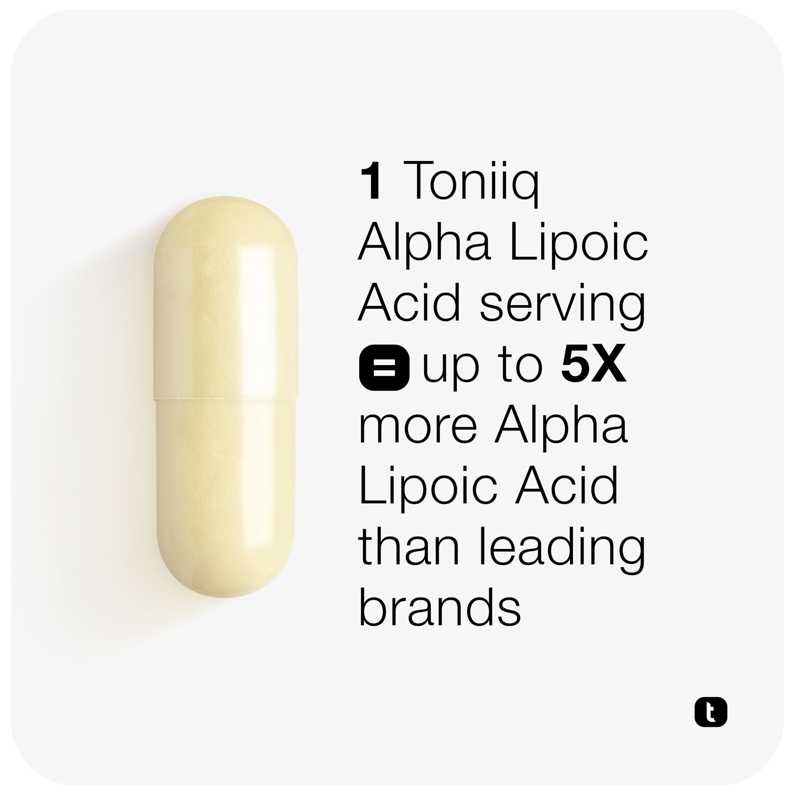 Supplements fact label on Toniiq ALA packaging