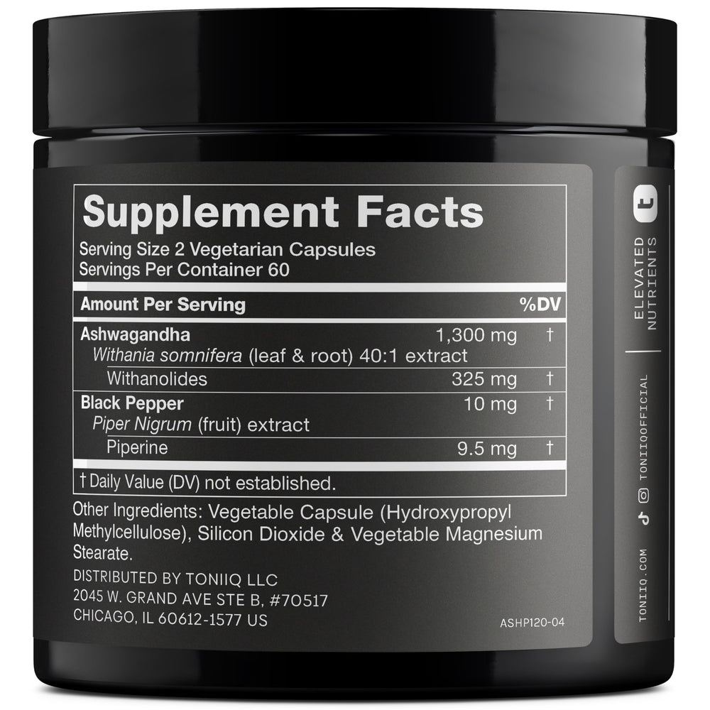 Ashwagandha capsules close-up 1,300 mg serving