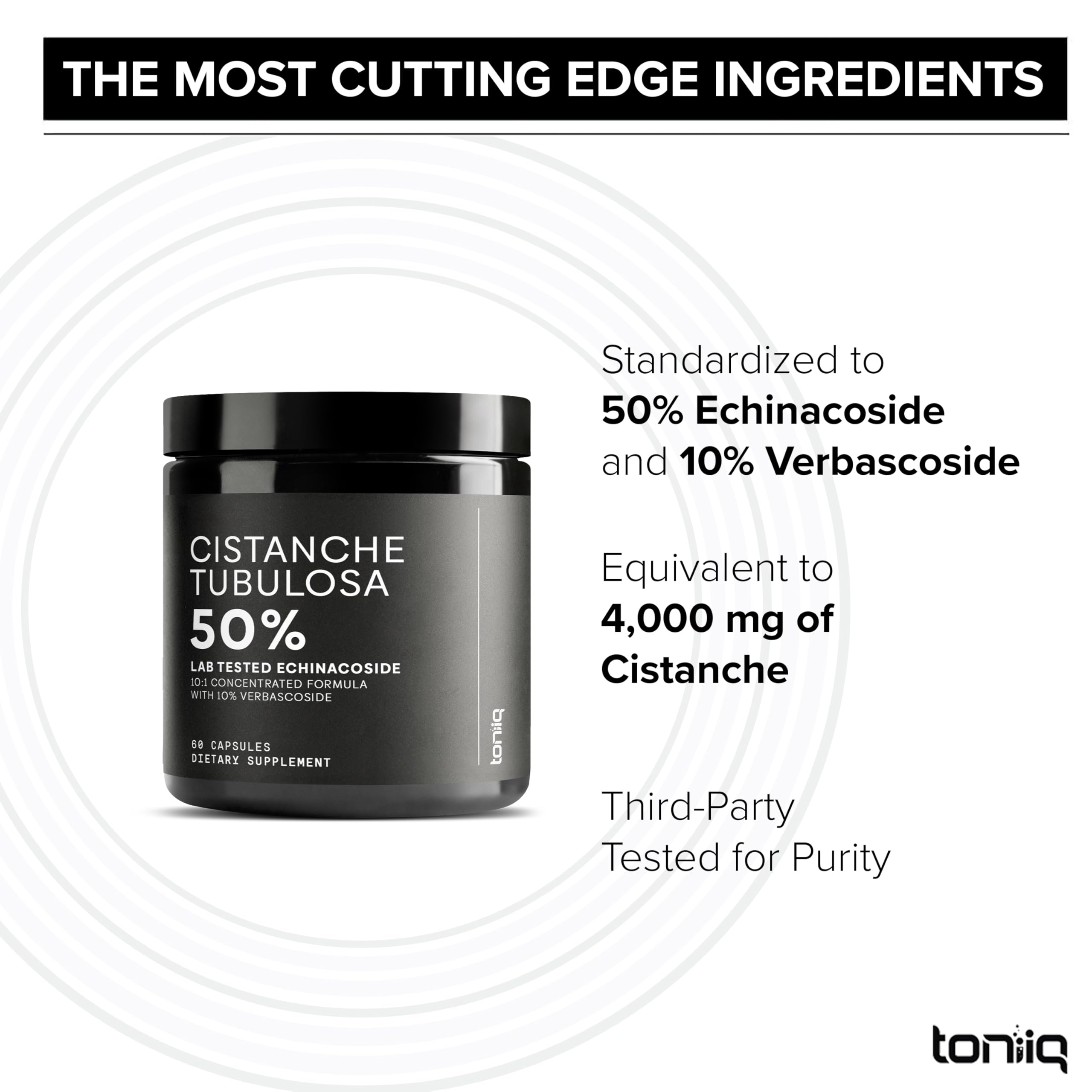 Toniiq Cistanche Tubulosa lab test report confirms purity and active levels.