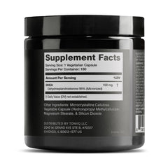 Close-up of Toniiq DHEA 100mg bottle packaging