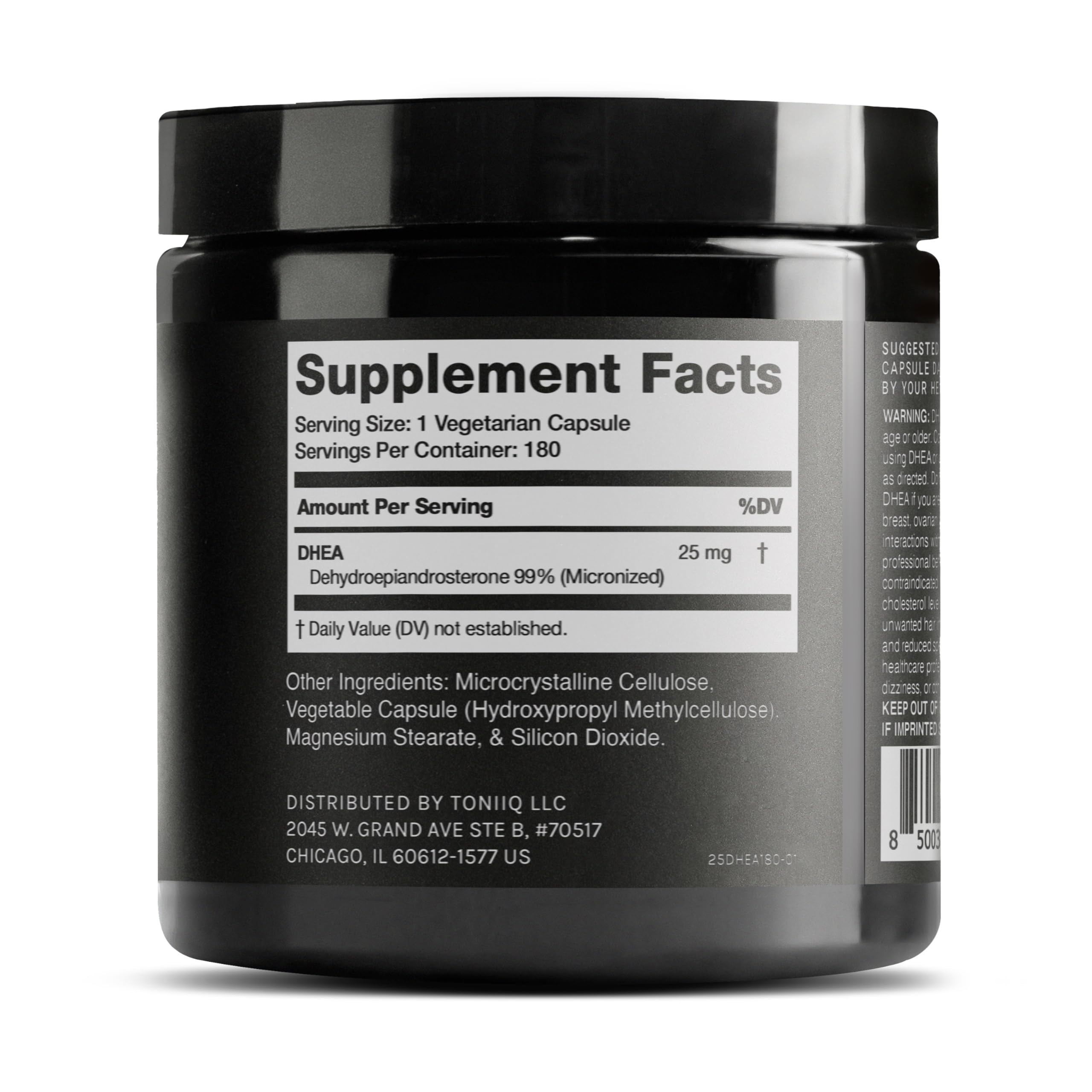 Macro shot of micronized DHEA 25mg capsules