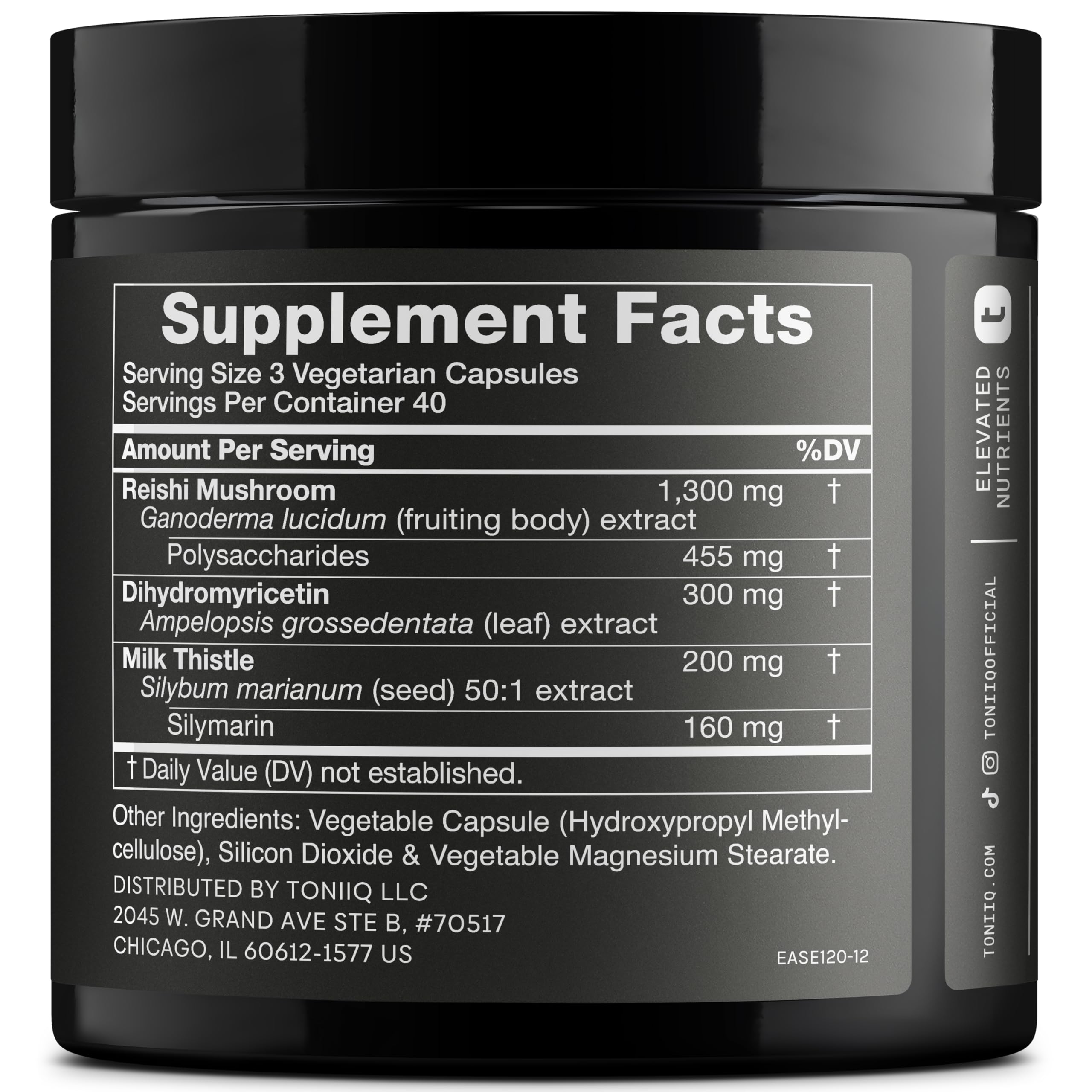 Close-up of Toniiq Ease with DHM bottle