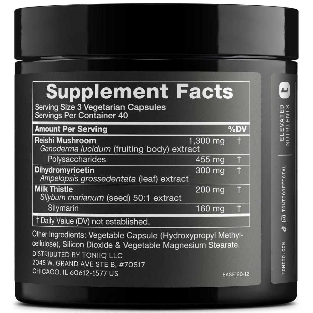 Close-up of Toniiq Ease with DHM bottle