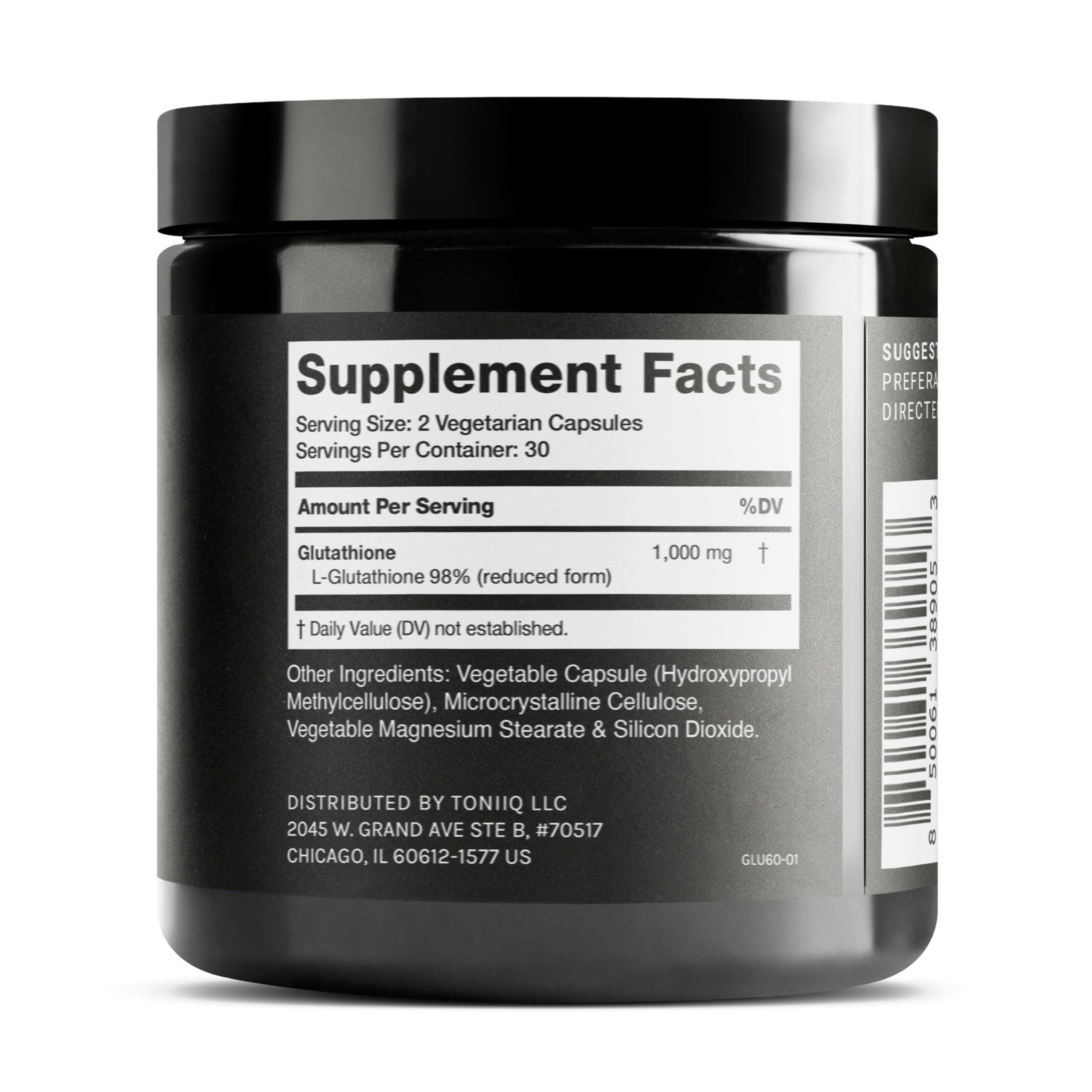 Toniiq Glutathione 60-capsule bottle label