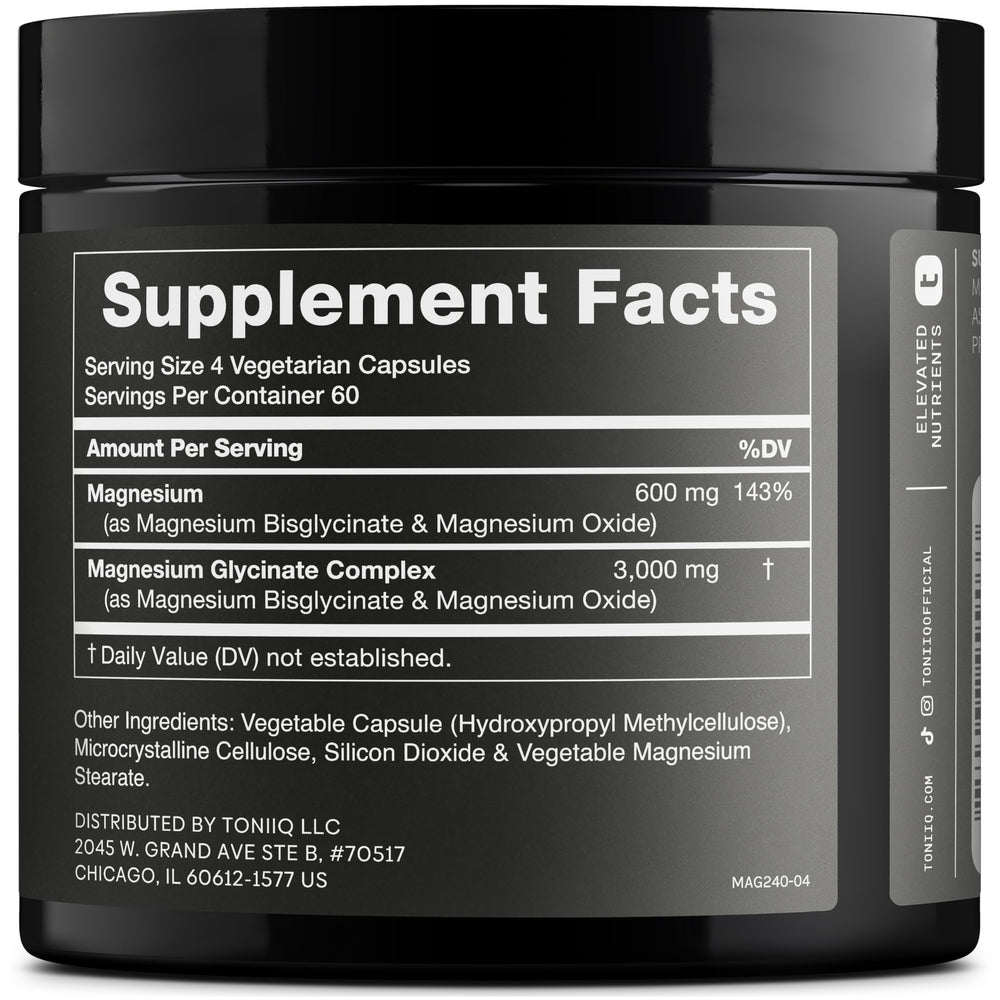 Label close-up showing 600 mg elemental magnesium per serving