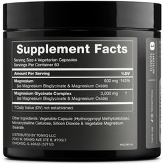 Label close-up showing 600 mg elemental magnesium per serving