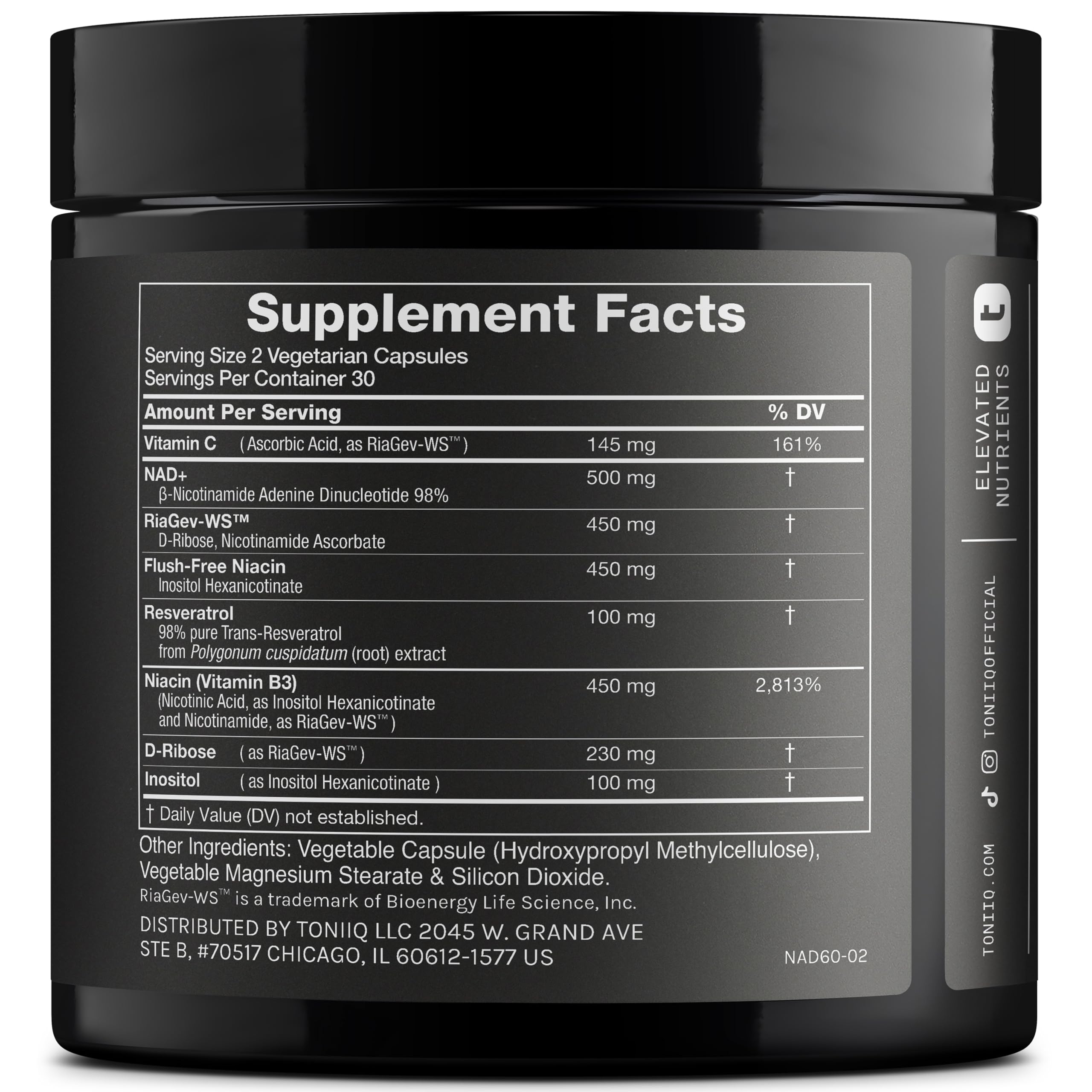 Close-up of NAD+ 1500mg bottle showing 60 capsules