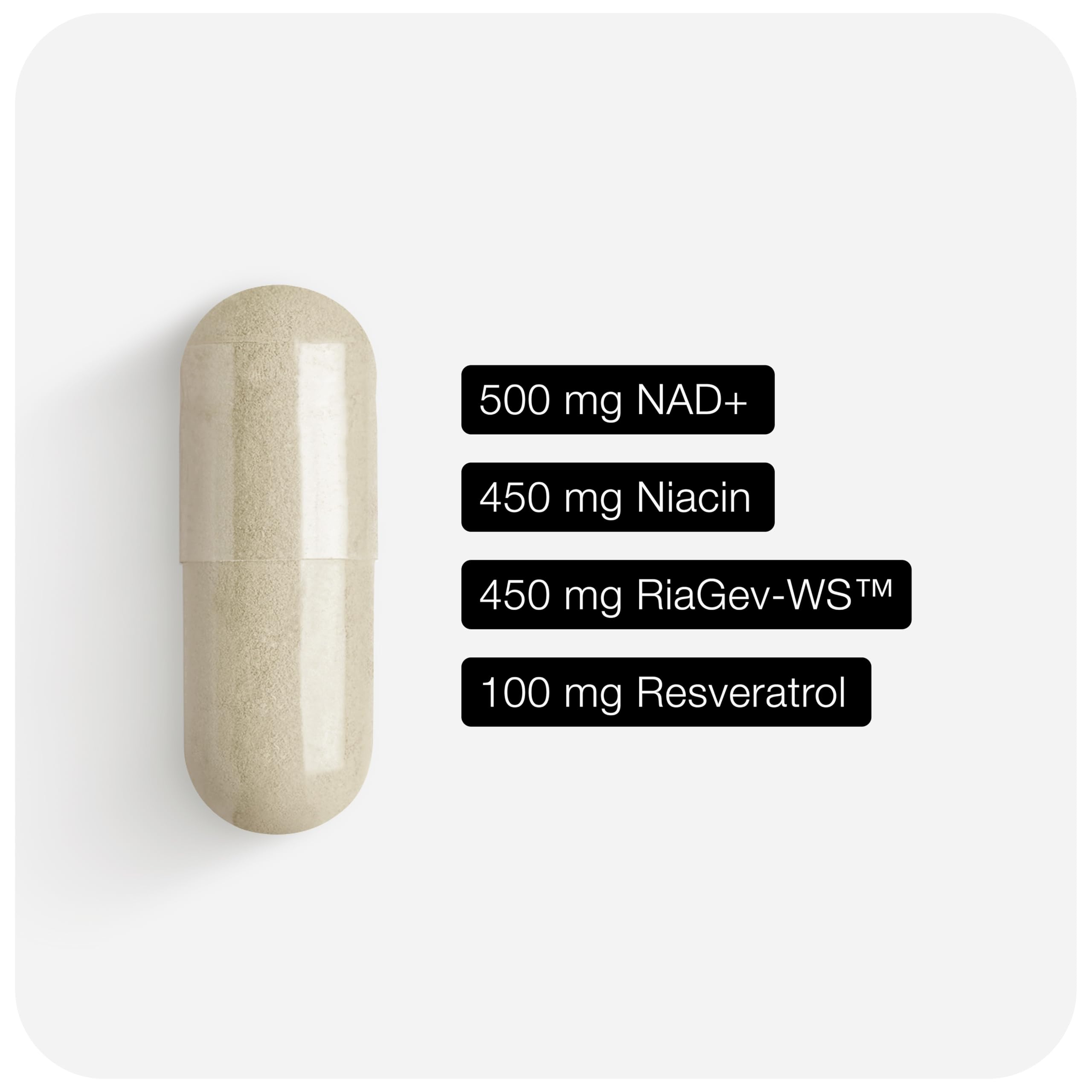 Resveratrol and Niacin capsules with NAD+ bottle