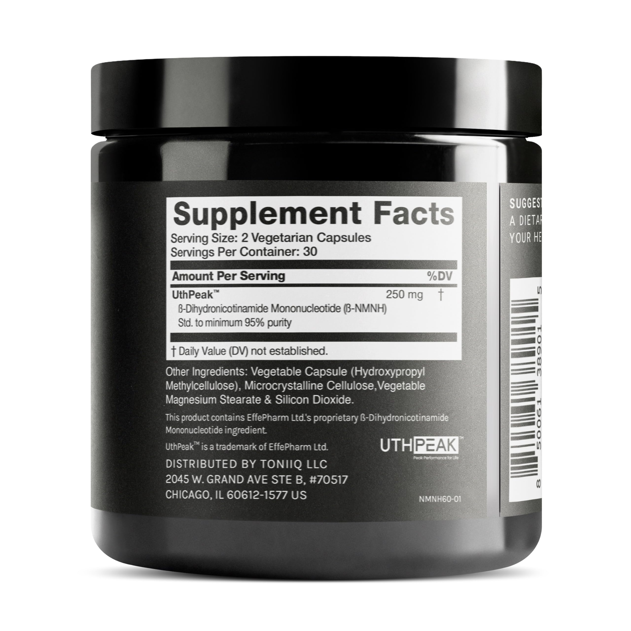 Close-up of Toniiq NMNH UthPeak label