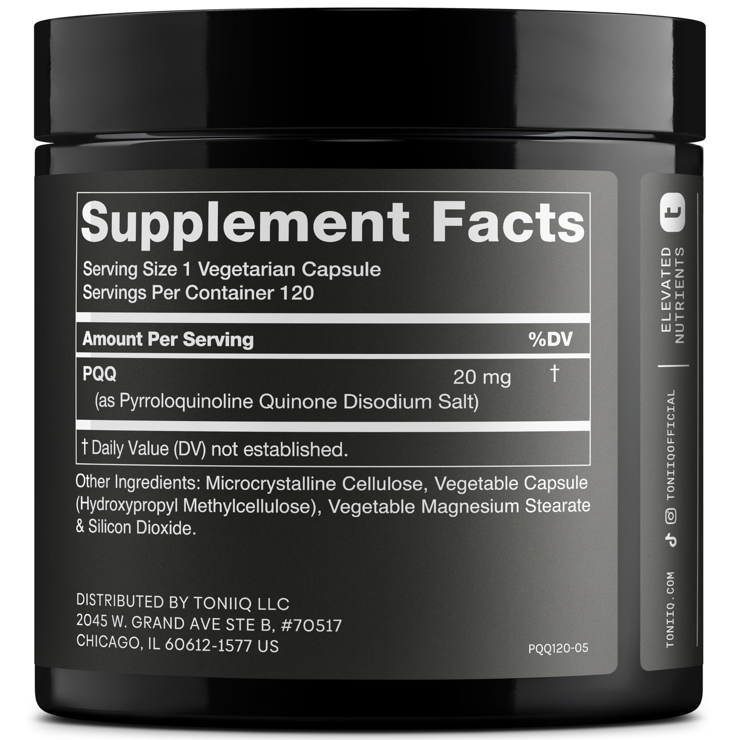 Close-up of Toniiq PQQ 20 mg capsule