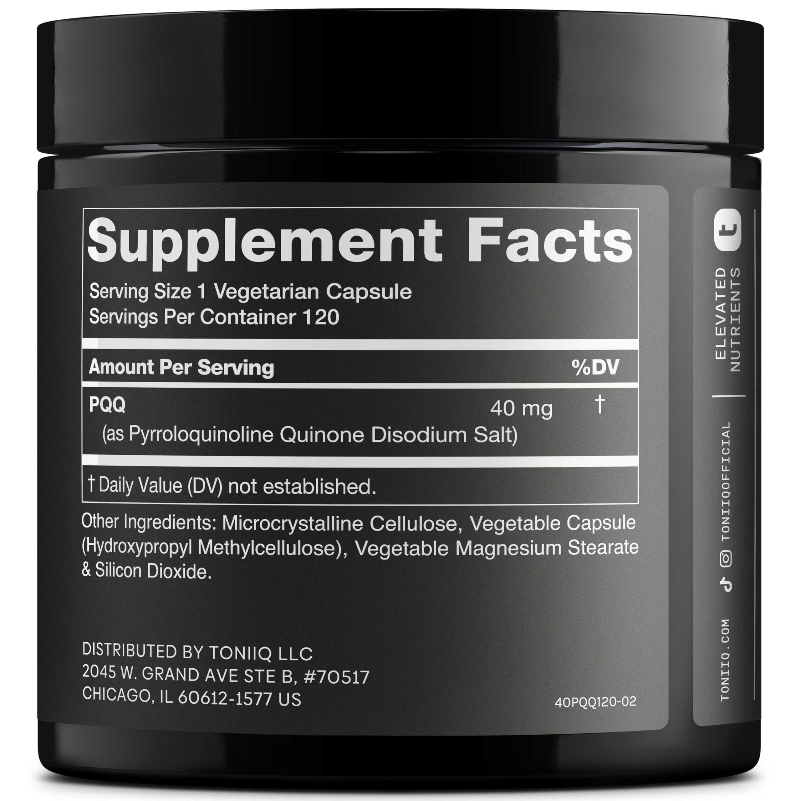 Close-up of a 40mg Pyrroloquinoline Quinone capsule