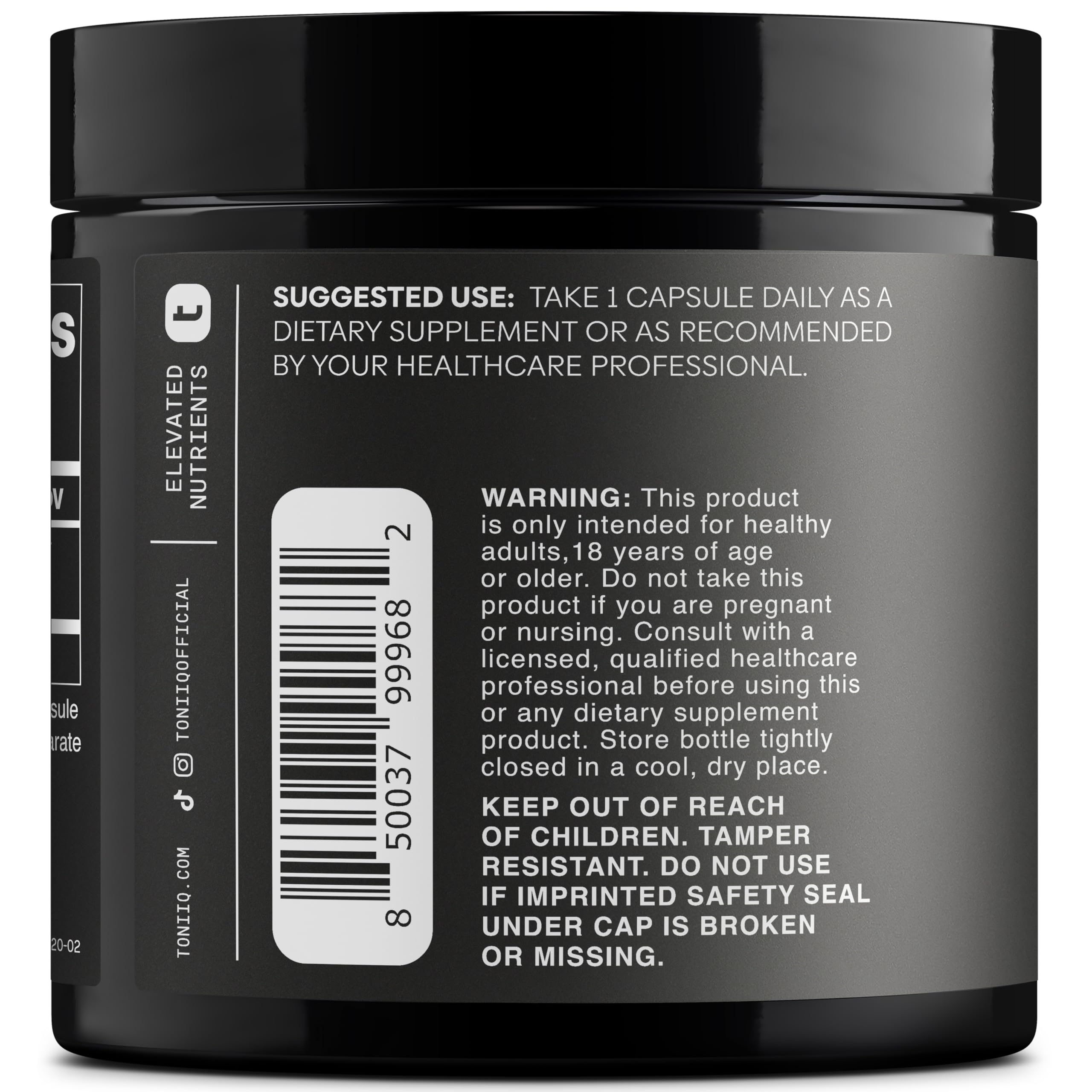 Ingredients and label details for Toniiq PQQ 40 mg