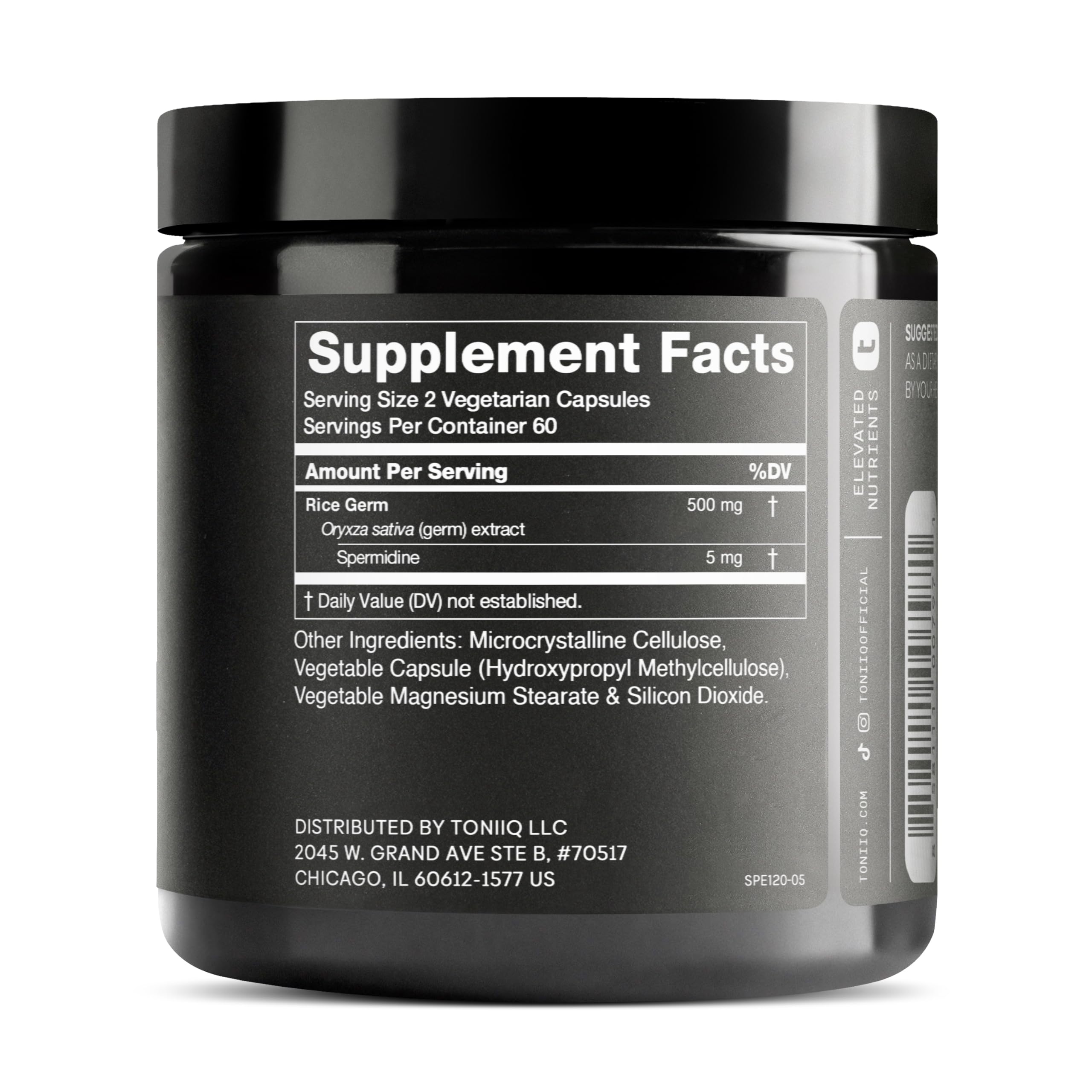 Toniiq spermidine bottle label close-up