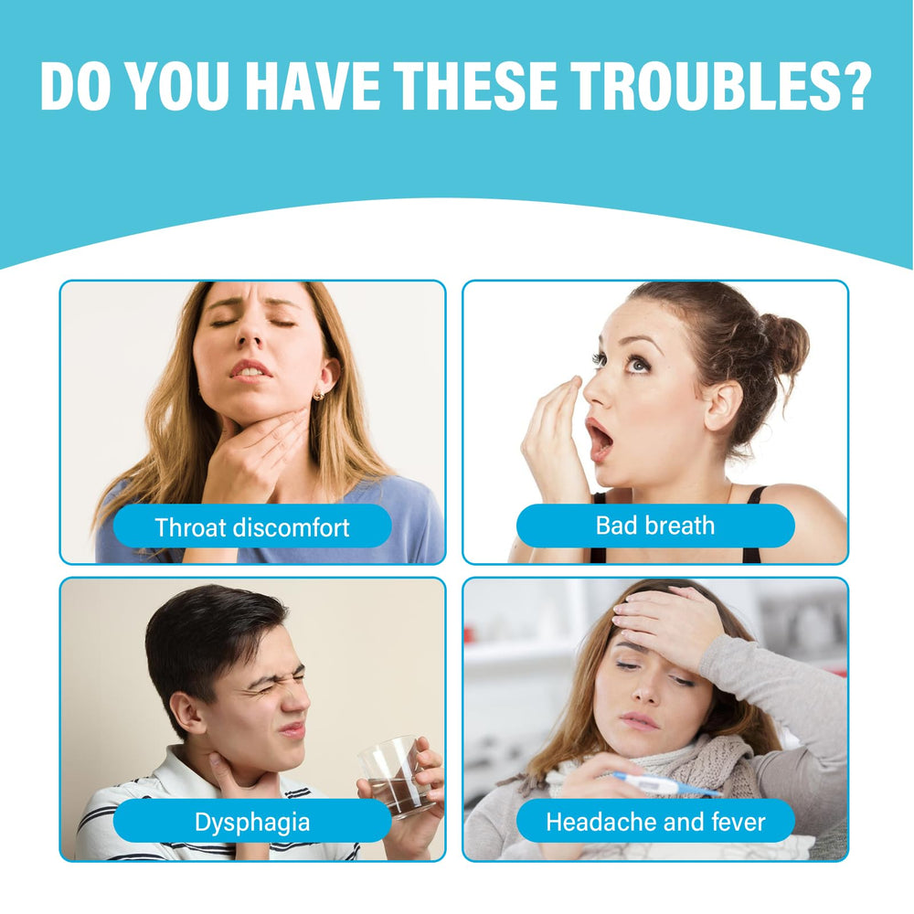 Close-up of label on Tonsil Stone Mouthwash highlighting benefits
