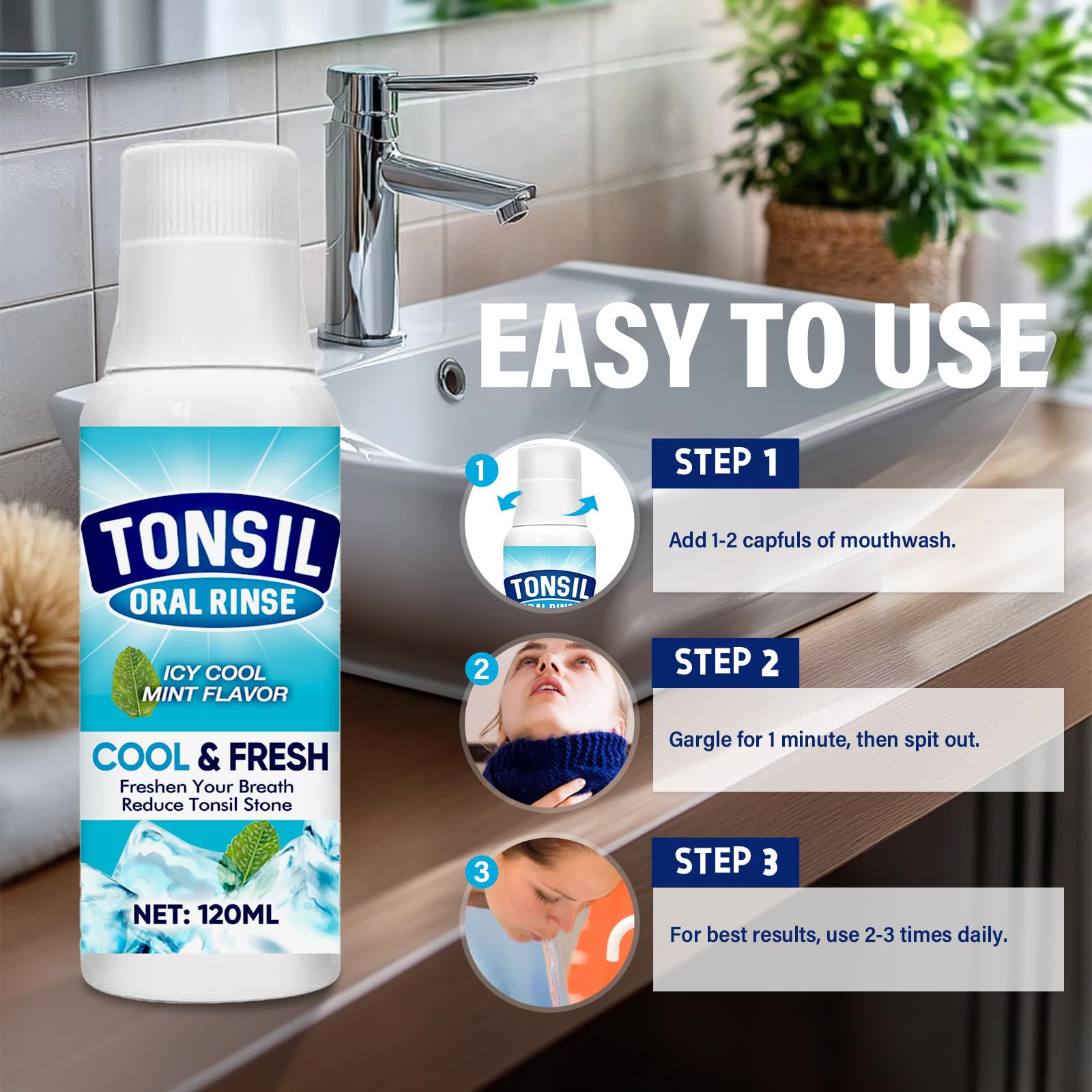Illustration of relief from tonsil stones with mouthwash