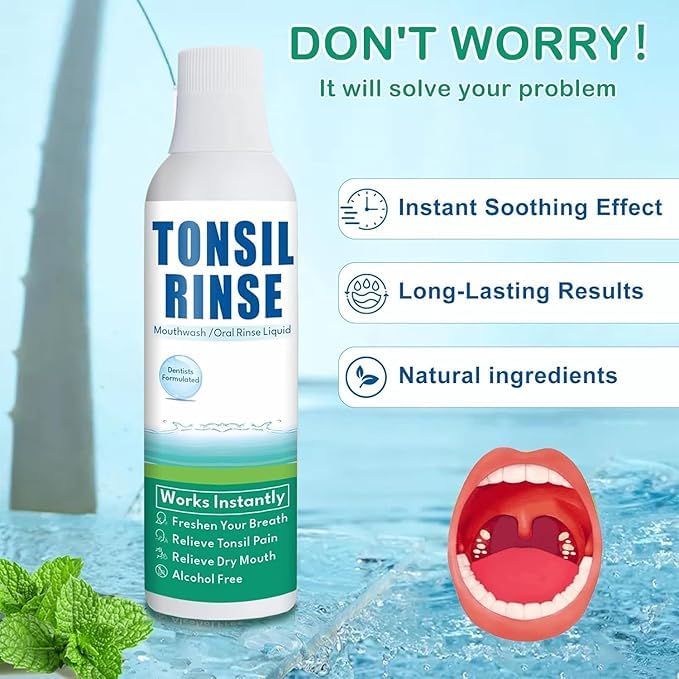 Diagram showing how to use Tonsil Stone Mouthwash
