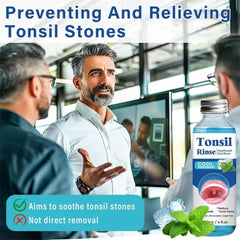 Close-up of tonsil stone remover bottle and cap