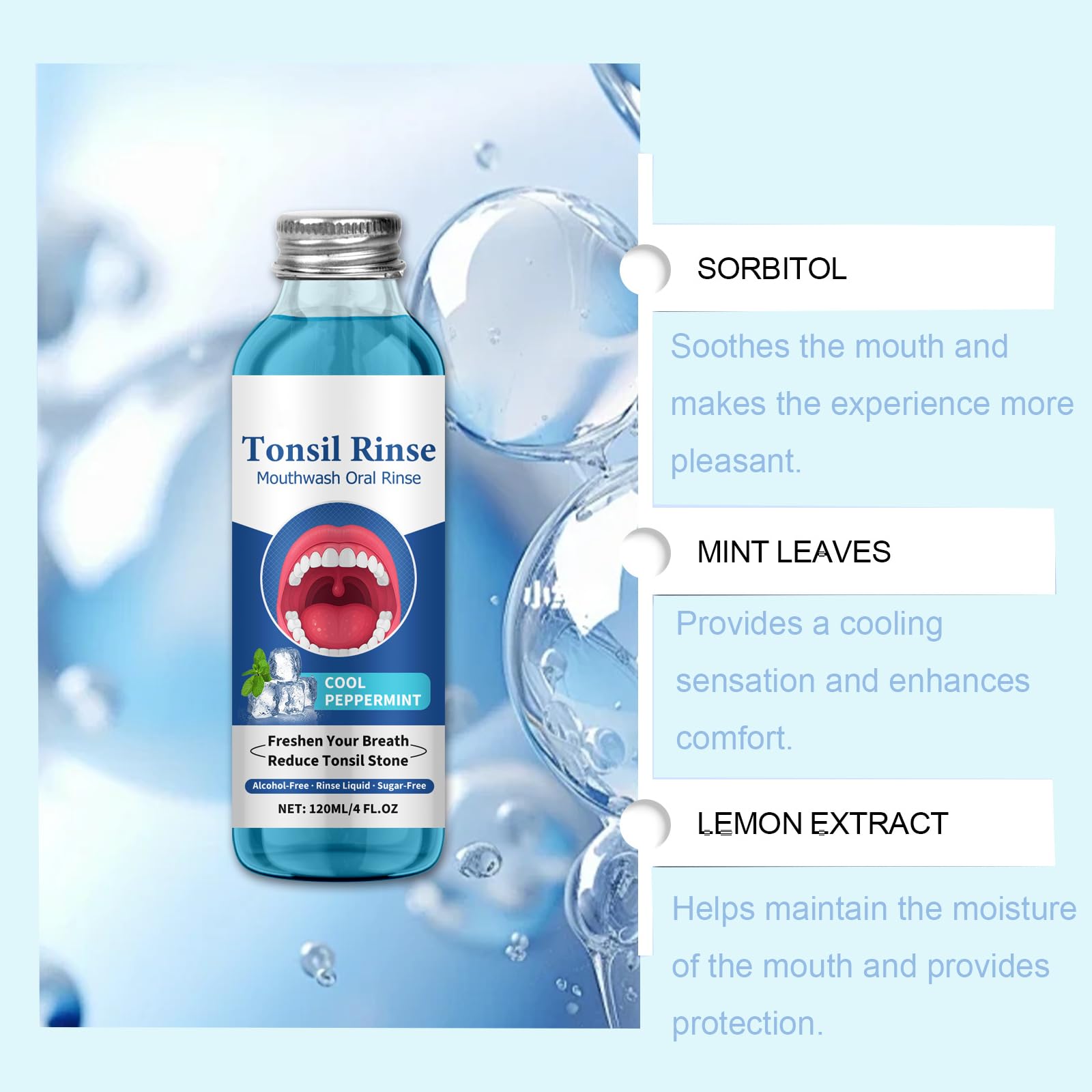 Alcohol-free mouthwash formula emphasis