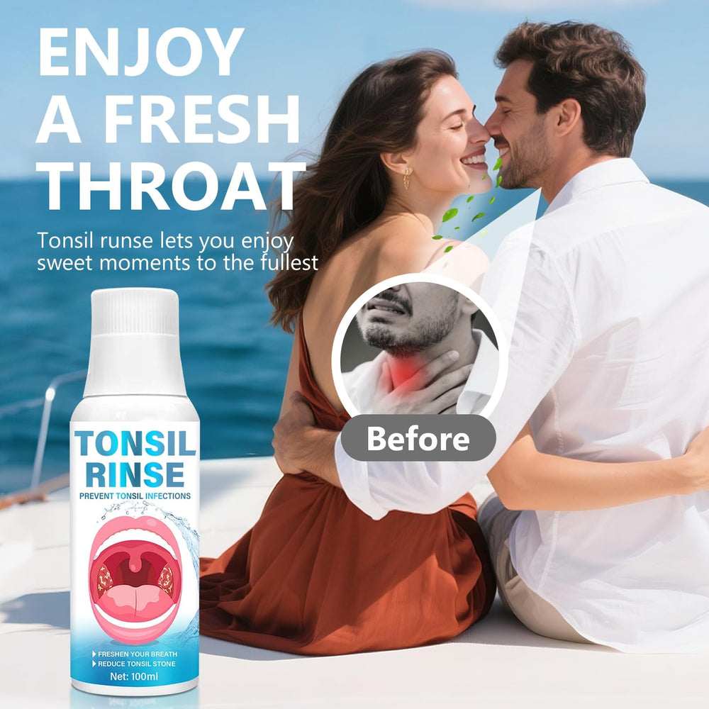 Close-up of Tonsil Stone Remover Mouthwash bottle