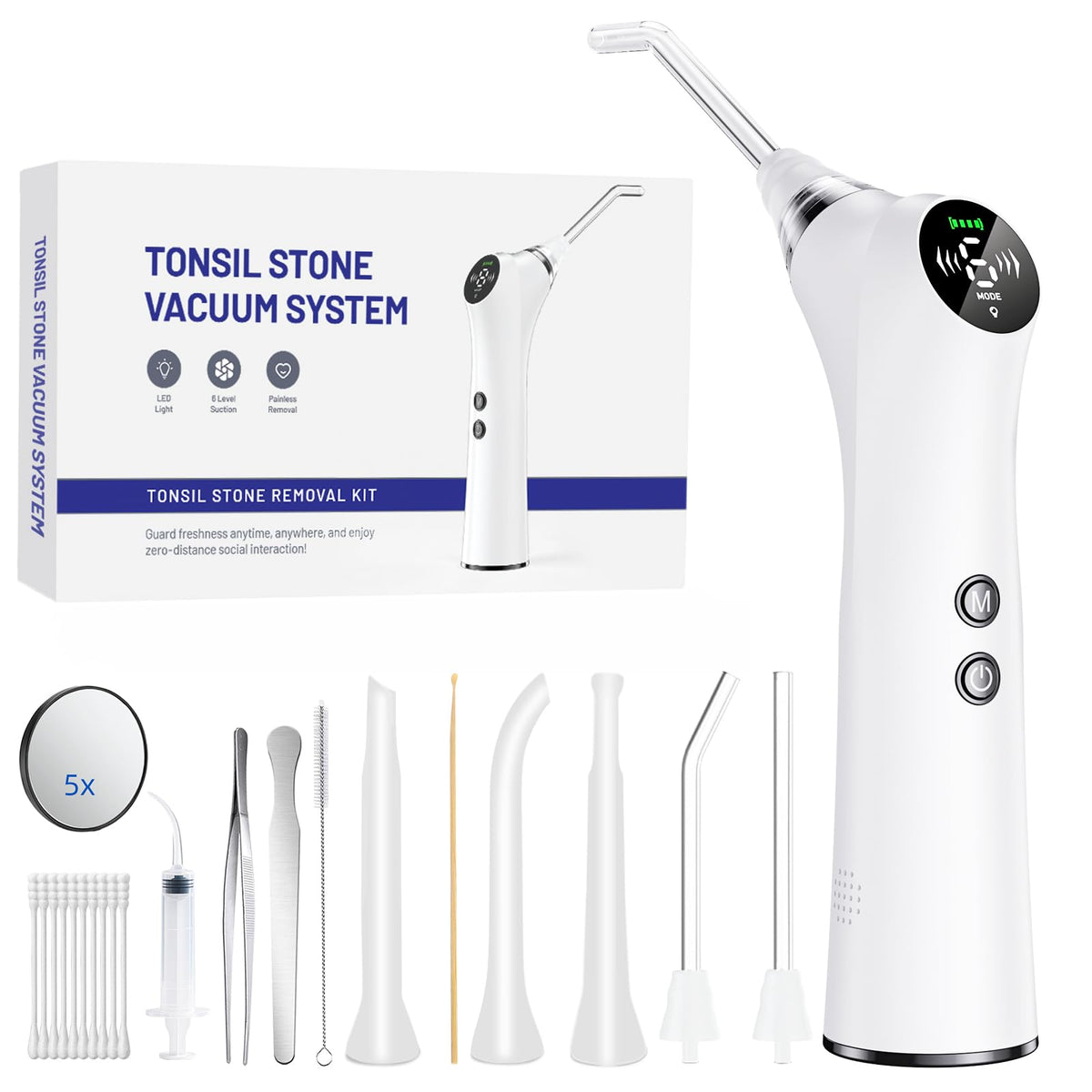 Front view of Upgraded Electric Tonsil Stone Remover in silver