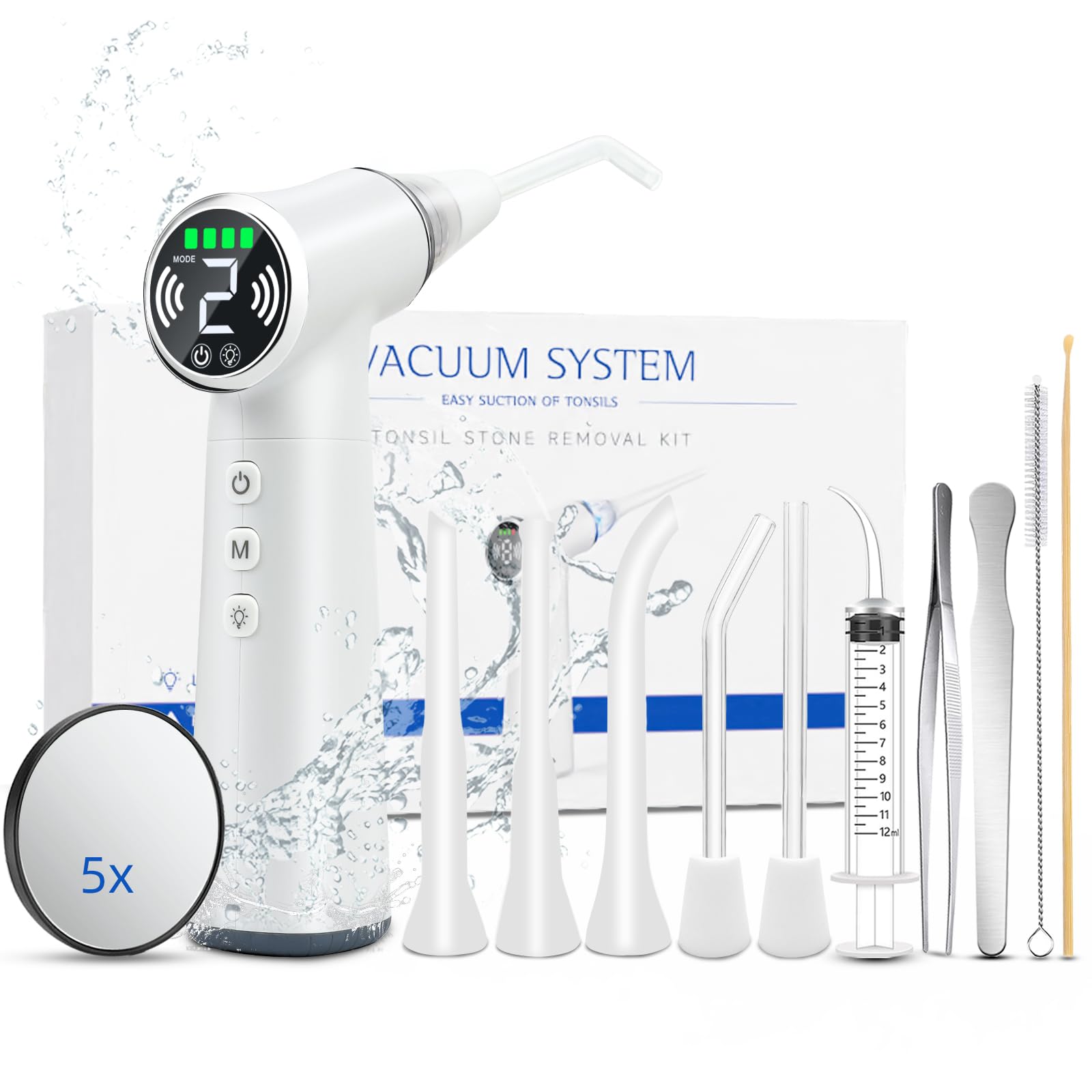 Tonsil stone remover tool with silicone and glass probes