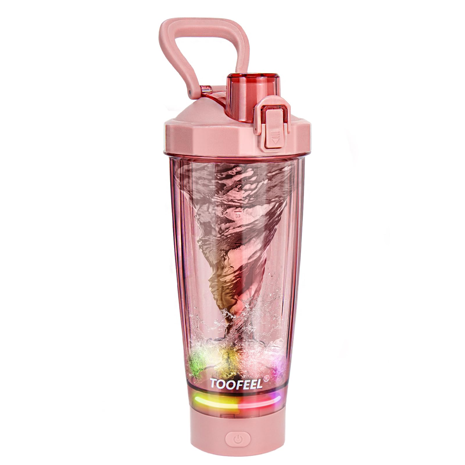 TOOFEEL 20 oz electric protein shaker bottle pink with LED lights