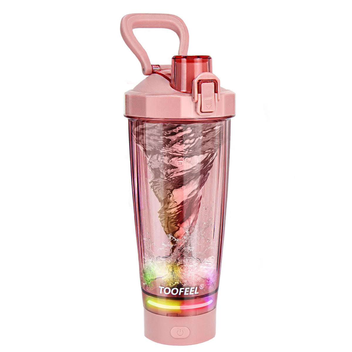TOOFEEL 20 oz electric protein shaker bottle pink with LED lights