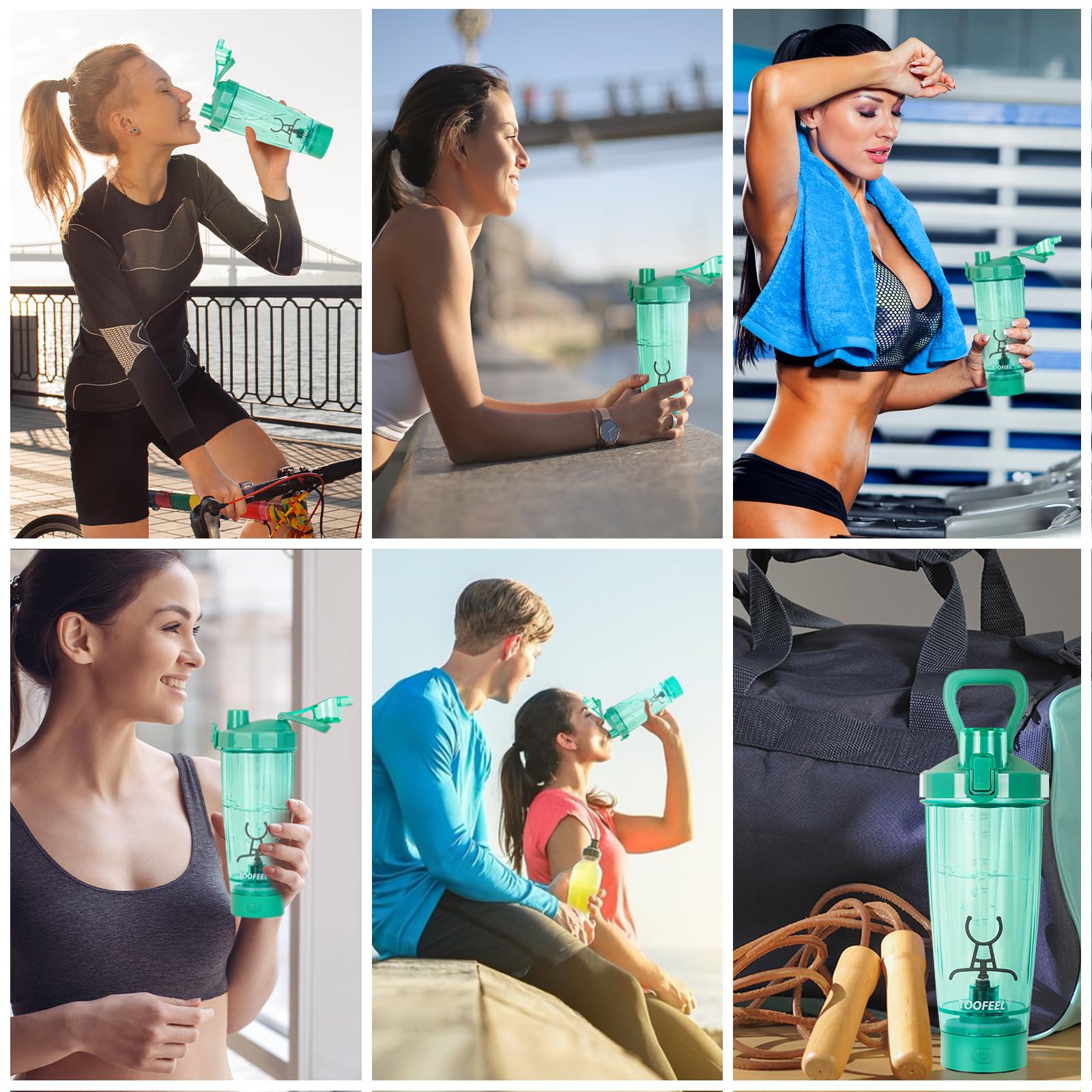 Gift-ready TOOFEEL fitness shaker bottle in green