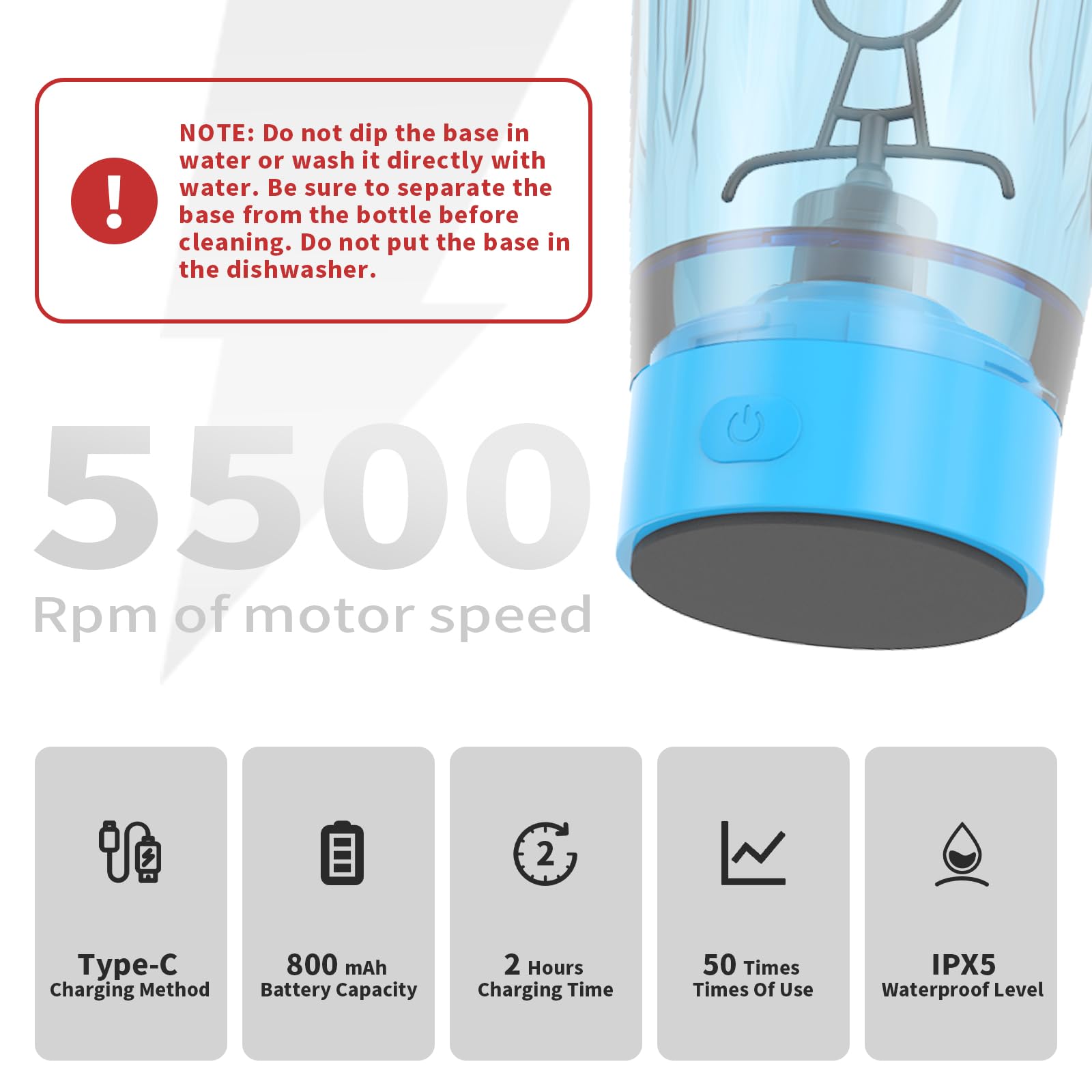 Internal 5500 RPM motor and USB rechargeable battery
