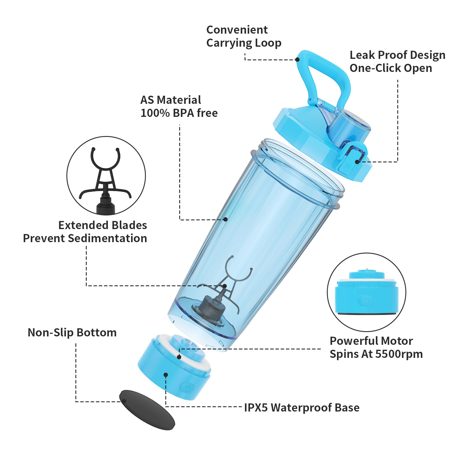 BPA-free AS material shaker body with leak-proof seal