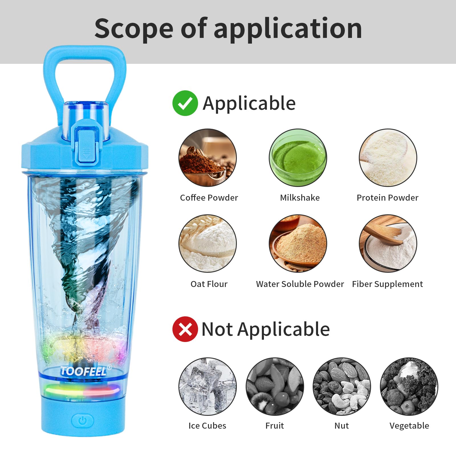 Measuring scale on the shaker cup in ml/oz