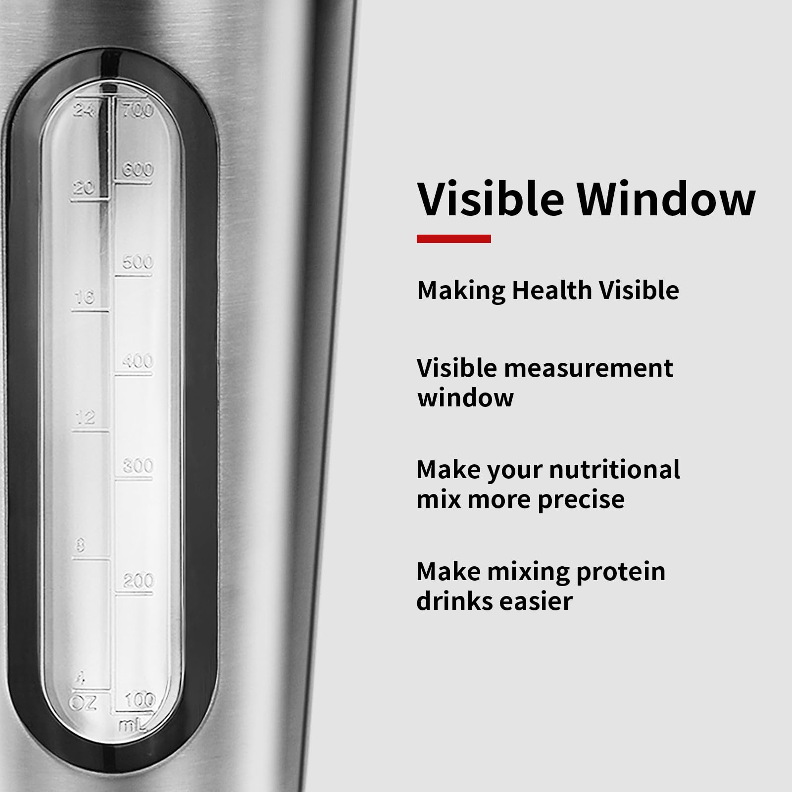 TOOFEEL shaker shows visible water window aiding measurement