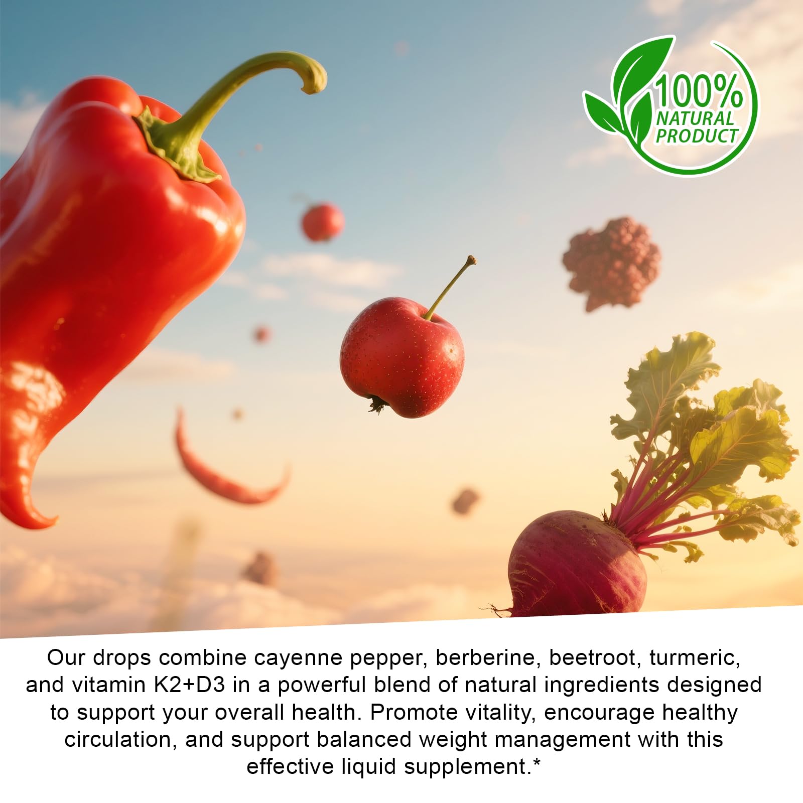 Cayenne Pepper Drops with hawthorn berry and ginseng imagery