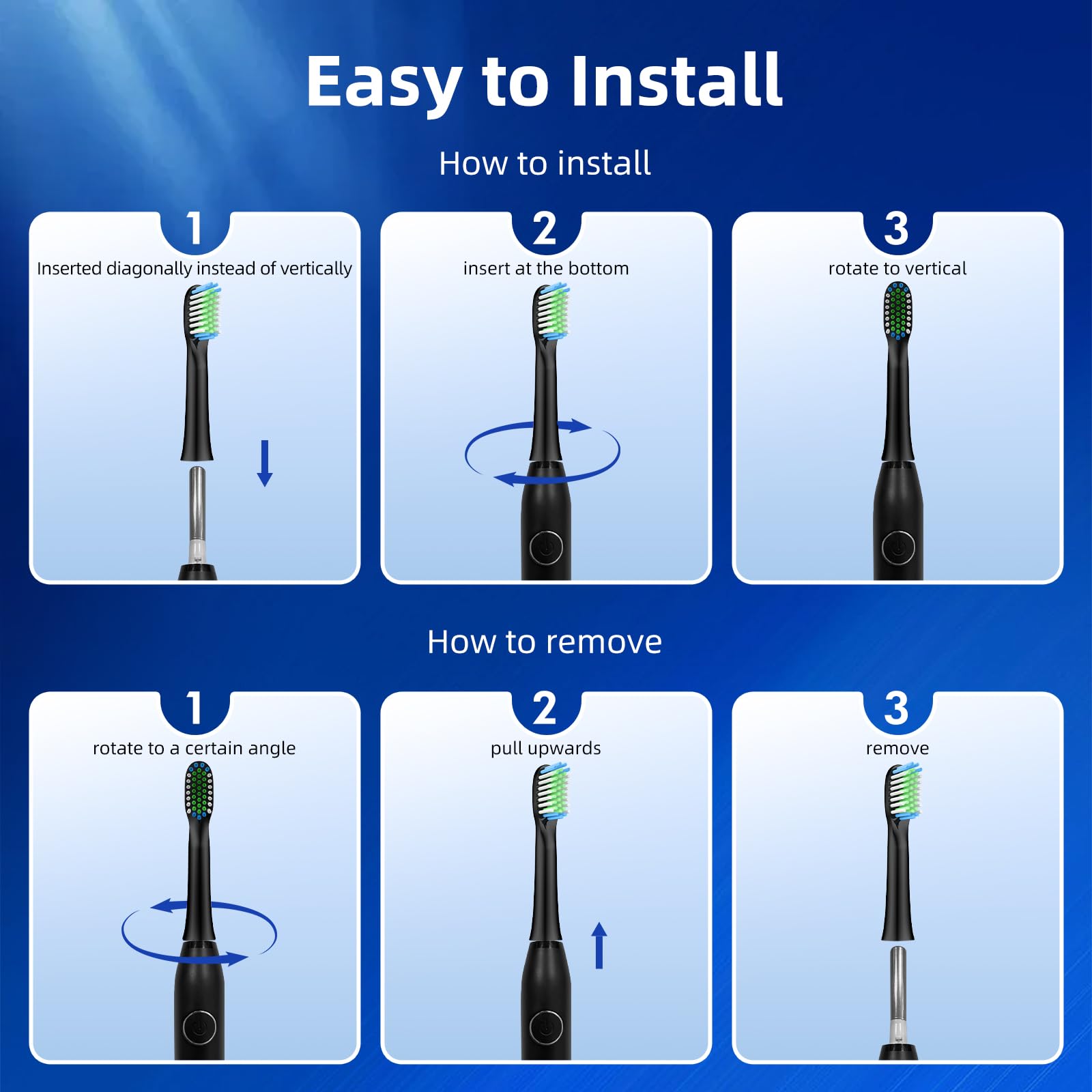 Blue indicator bristles remind you to replace every 3 months