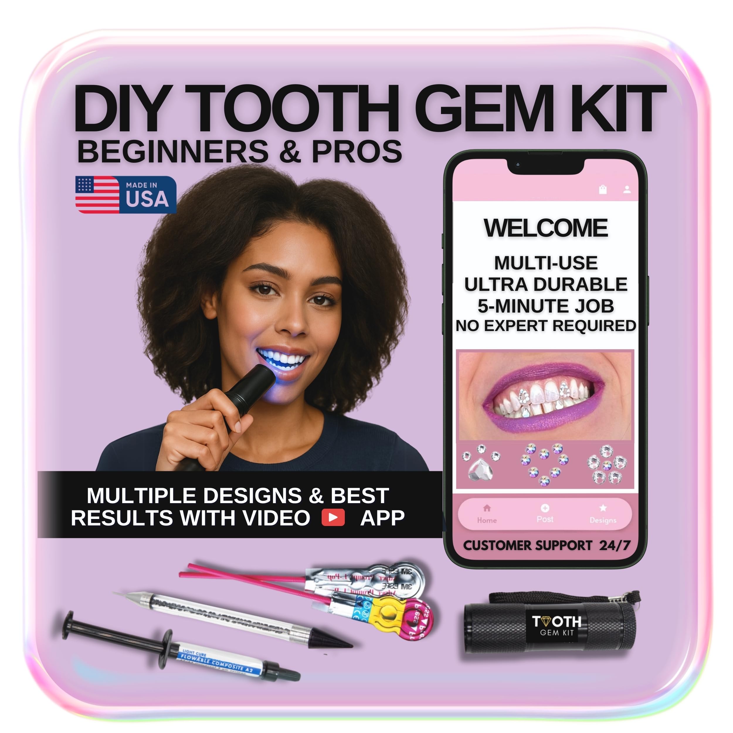 Tooth Gem Kit Pro with 30+ gems and UV light