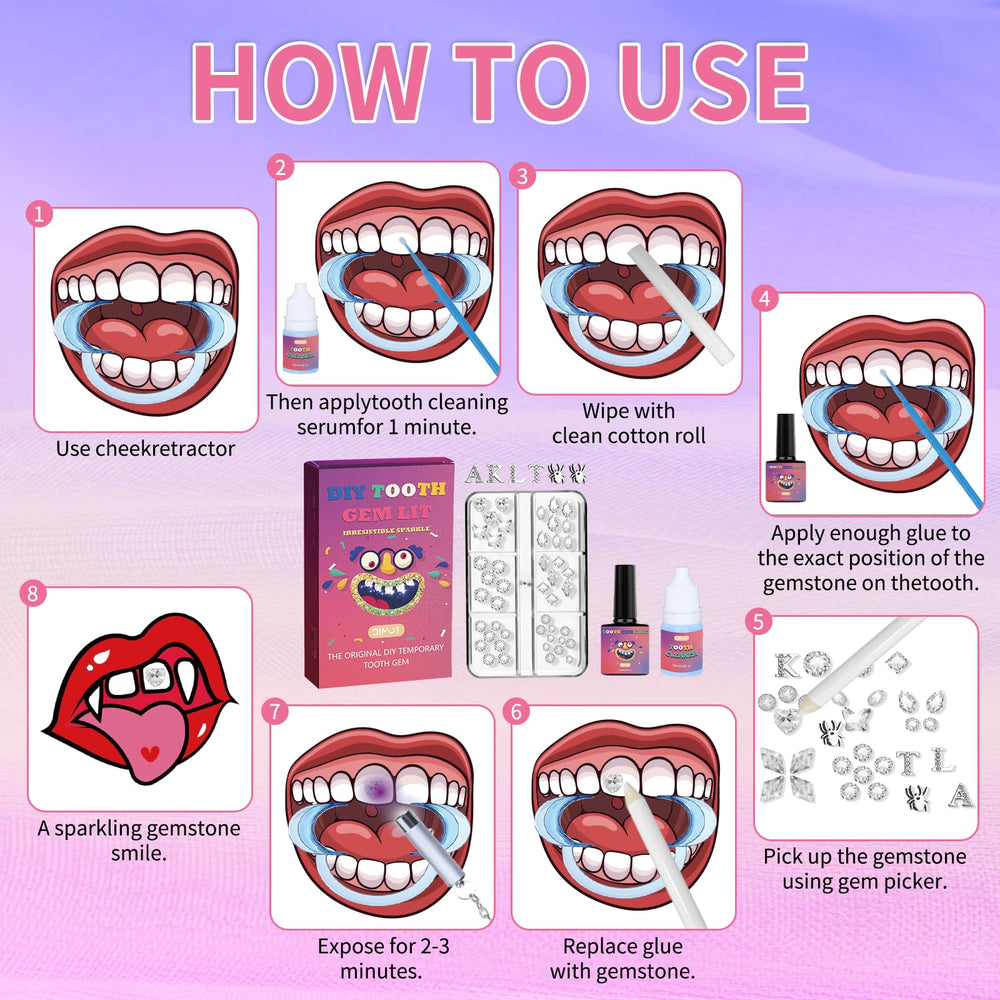 Teeth gem application demonstration with sparkling gems