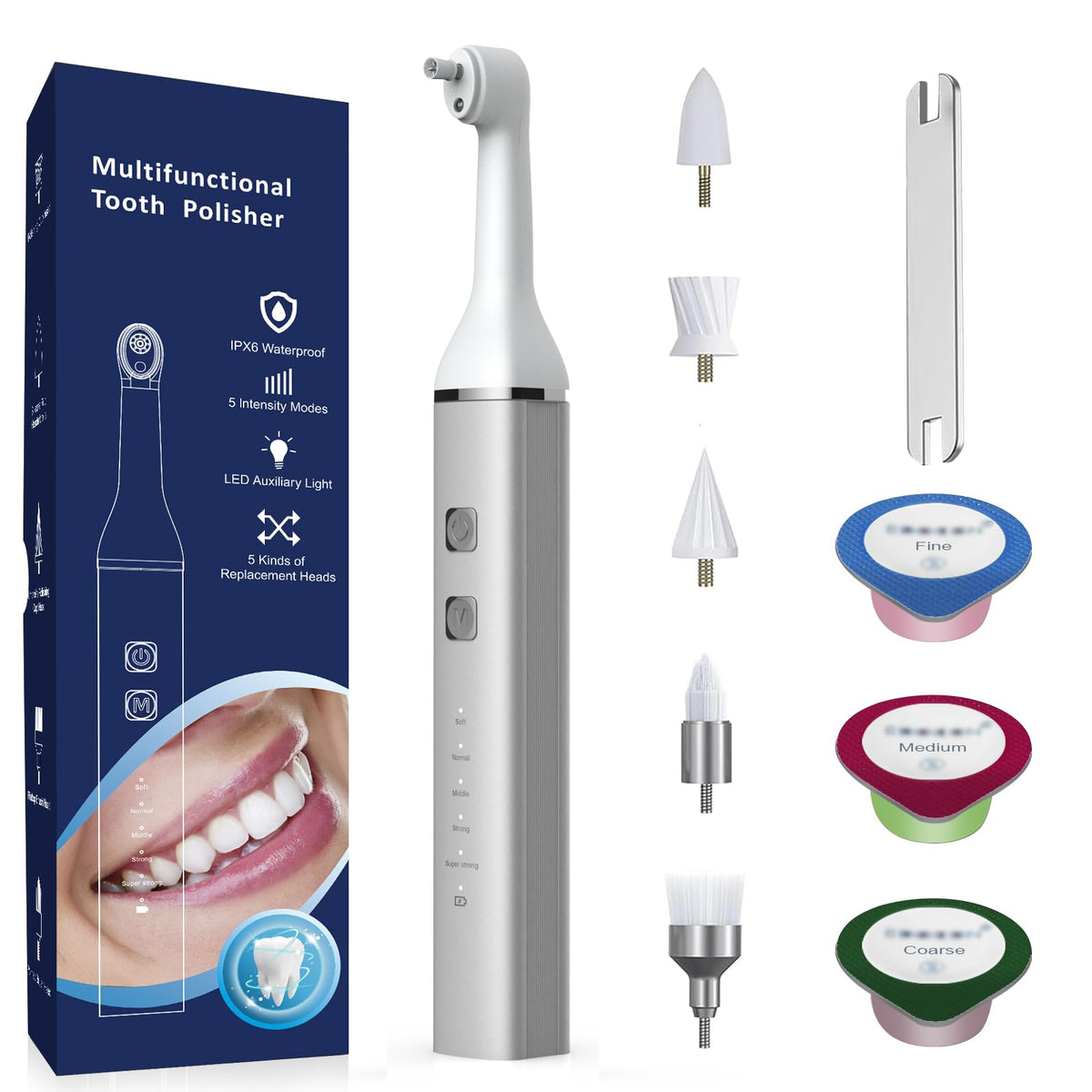 Tooth polisher device with multiple heads