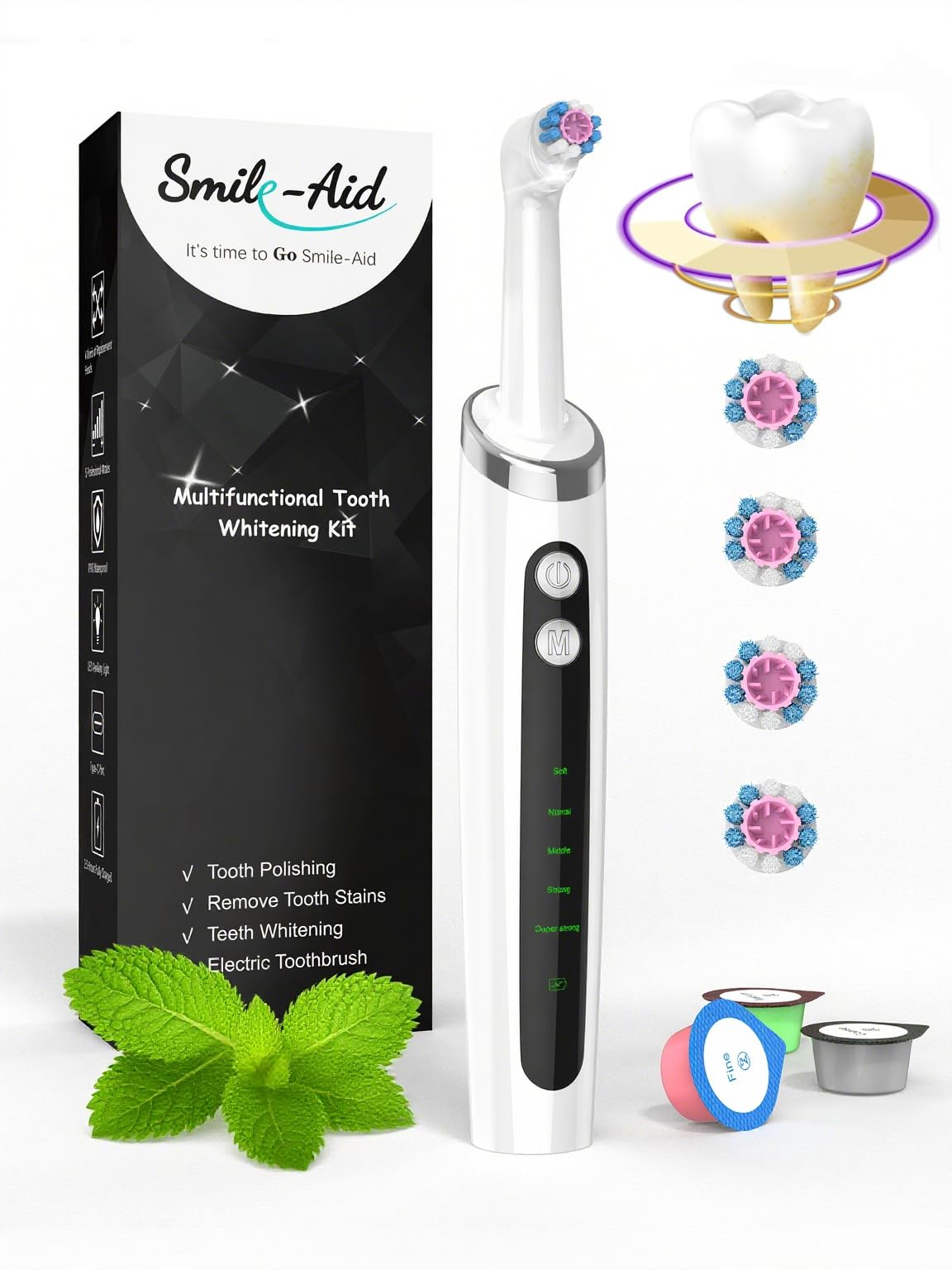Front view of Tooth Polisher Teeth Whitening Kit with charging cable