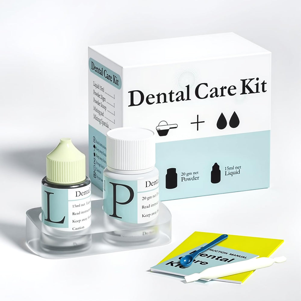 Tooth Repair Kit box with components laid out on a clean surface